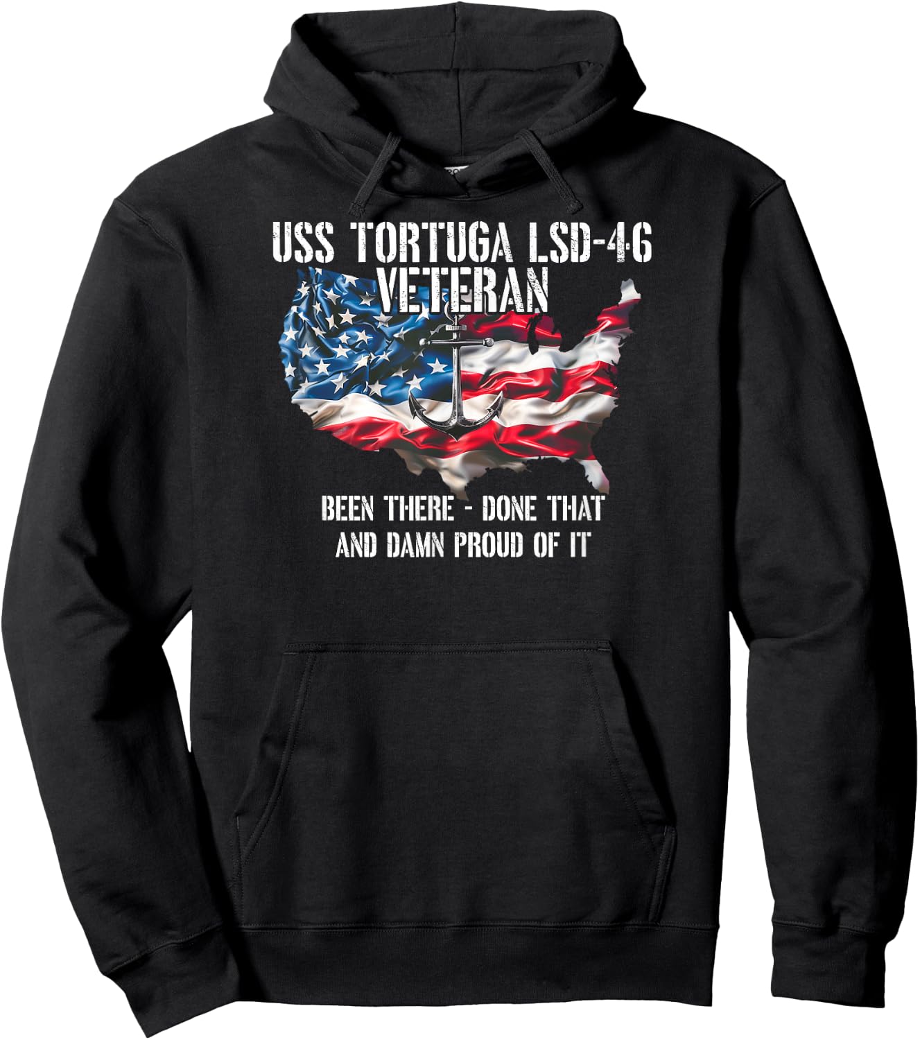 USS Tortuga LSD-46 Dock Landing Ship Veteran US Flag Hoodie - Hoodie | Black