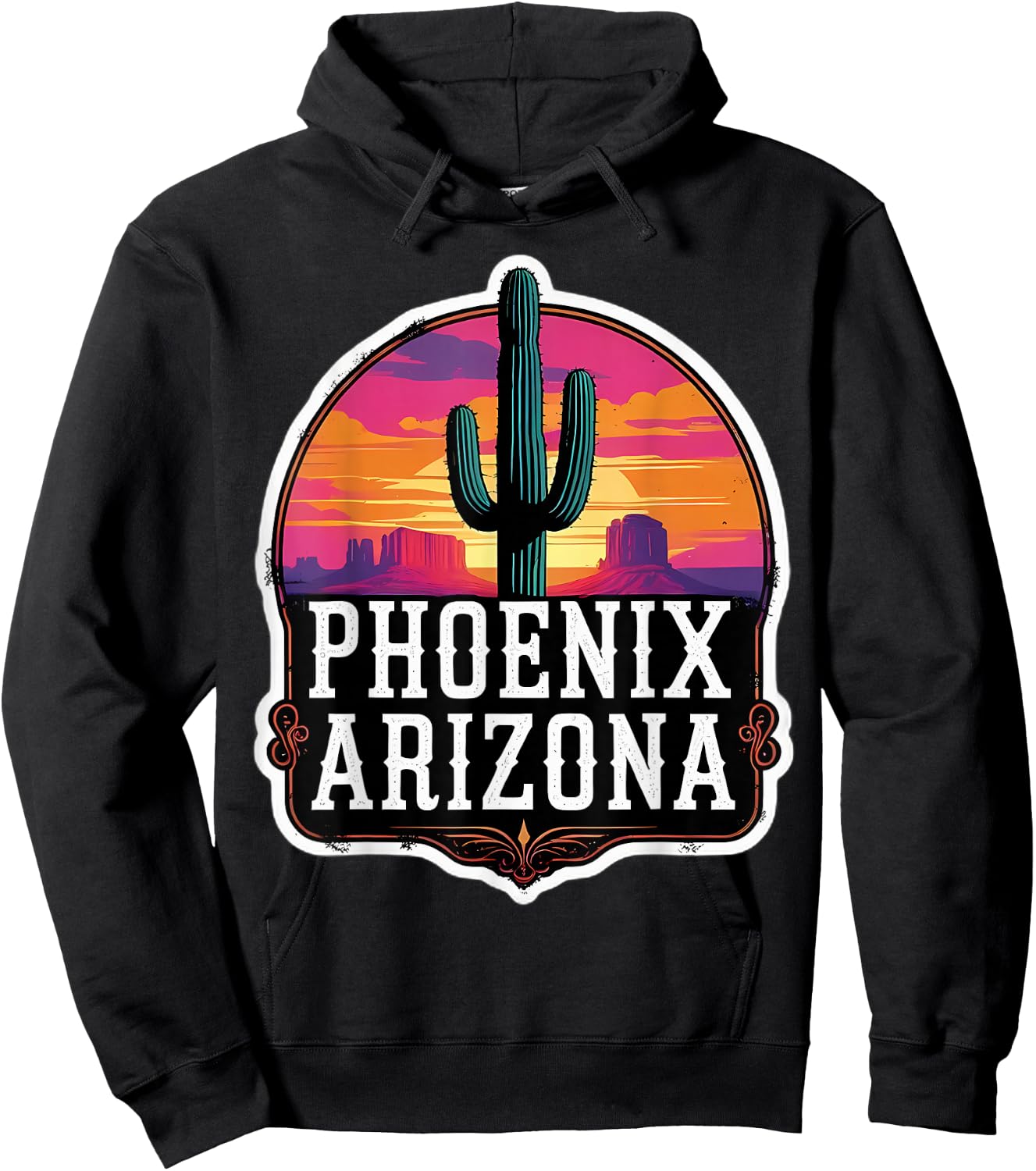 Vintage Phoenix Arizona Cactus Retro Sunset Valley Sun Cacti Hoodie - Hoodie | Black