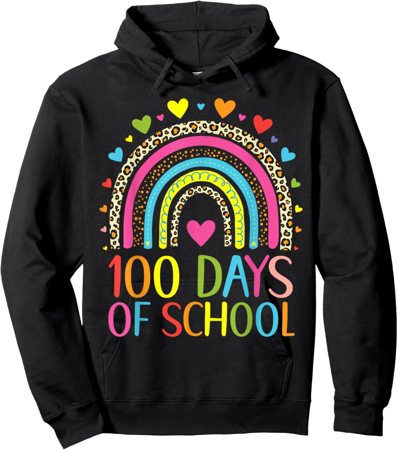 100 Days Of School Leopard Rainbow Happy 100th Day Teacher Hoodie - Hoodie | Black