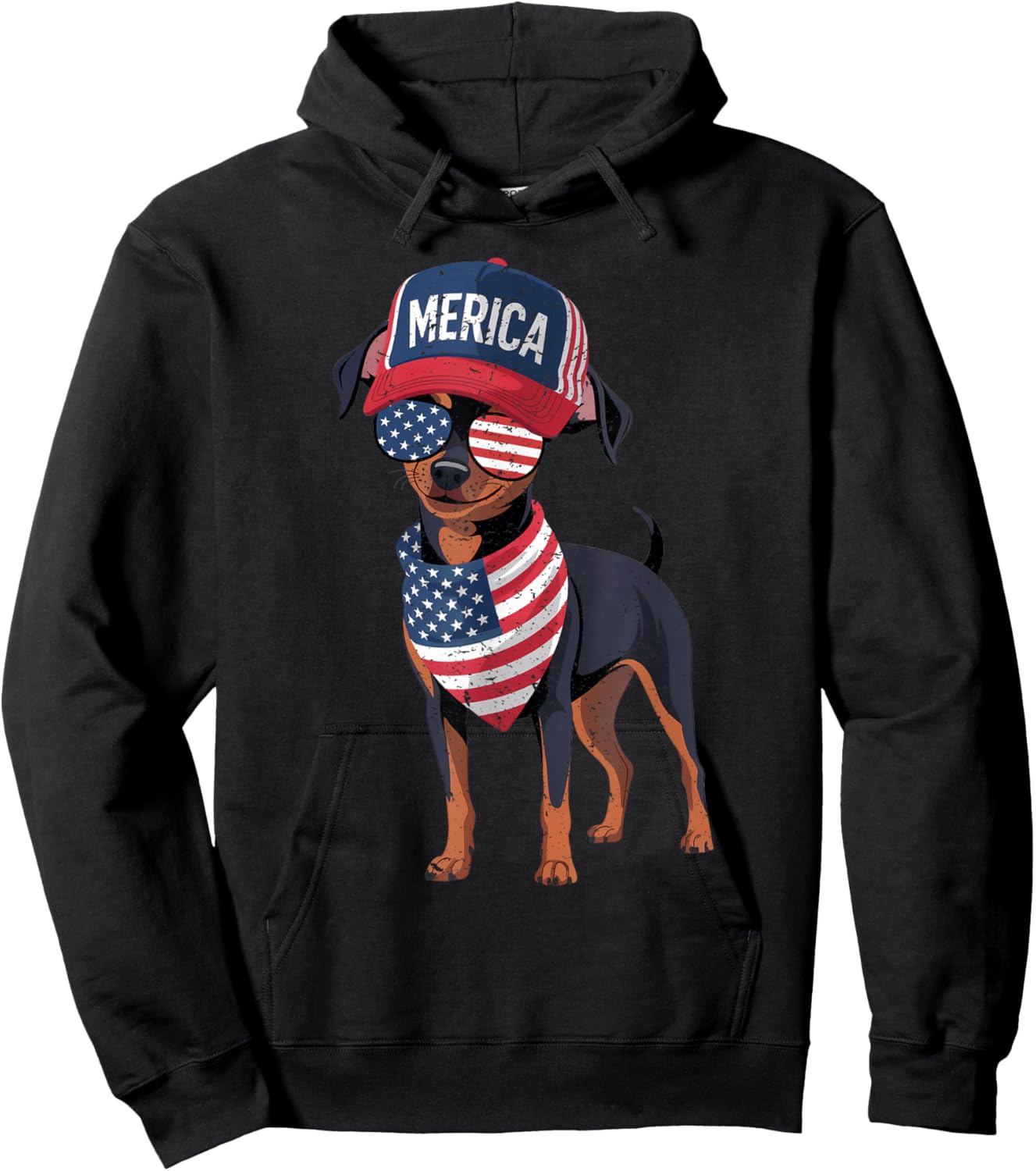 Min Pin 4th of July US American Flag Dog Patriotic Hoodie - Hoodie | Black