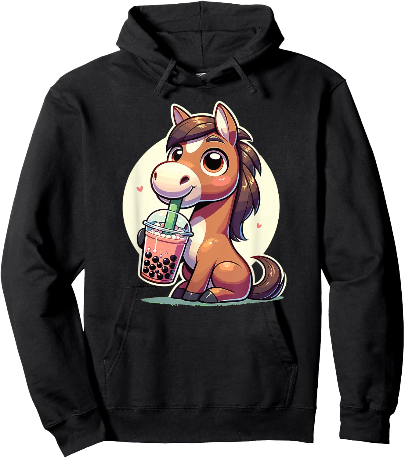 Kawaii Horses Bubble Tea Boba Horse Hoodie - Hoodie | Black