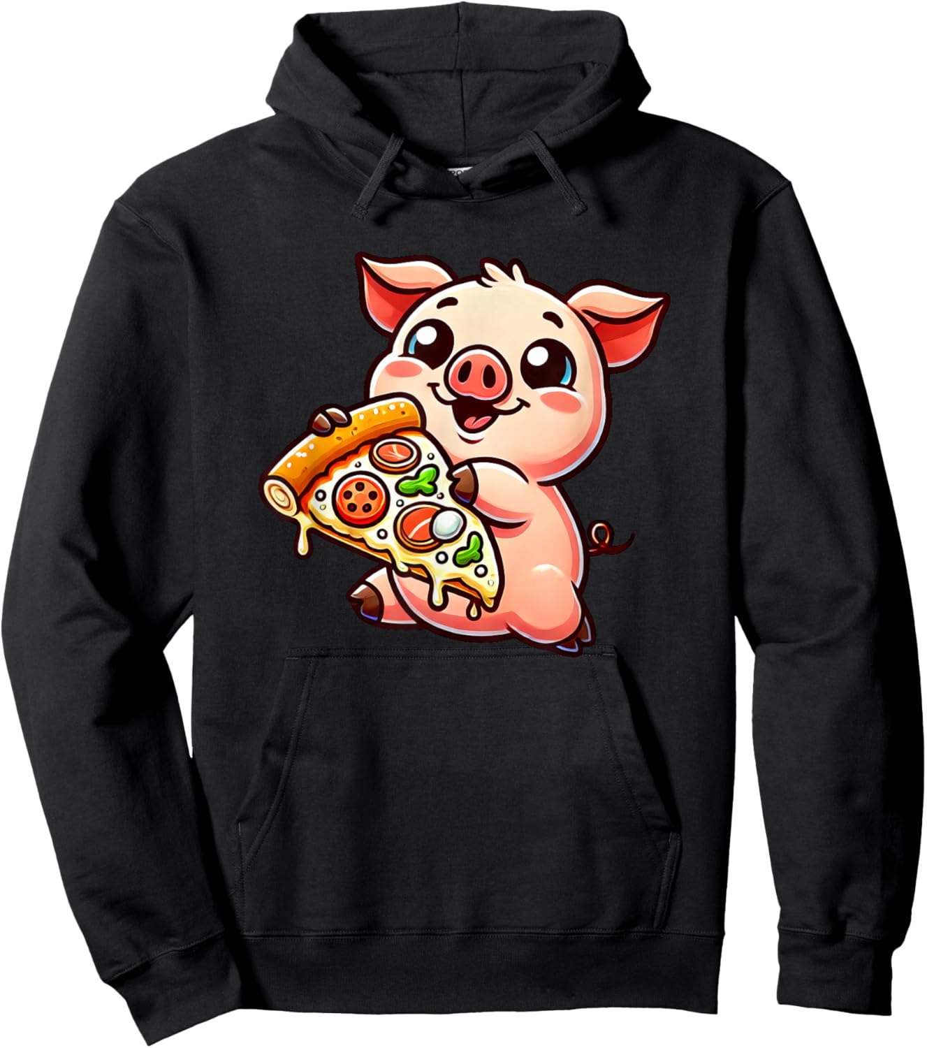 Cute Cartoon Pig Pizza Lover Funny Hoodie - Hoodie | Black