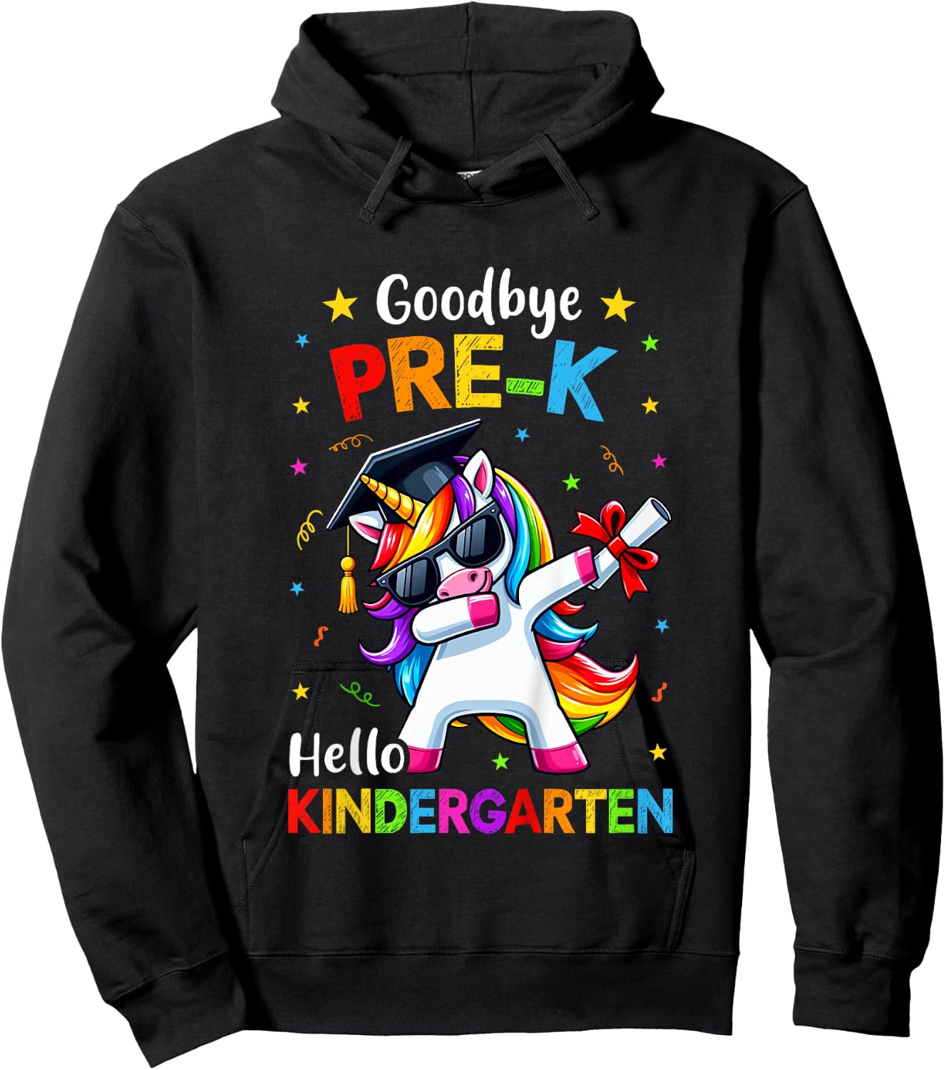 Kids Goodbye Pre-K Hello Kindergarten Graduation Unicorn Girl Hoodie - Hoodie | Black
