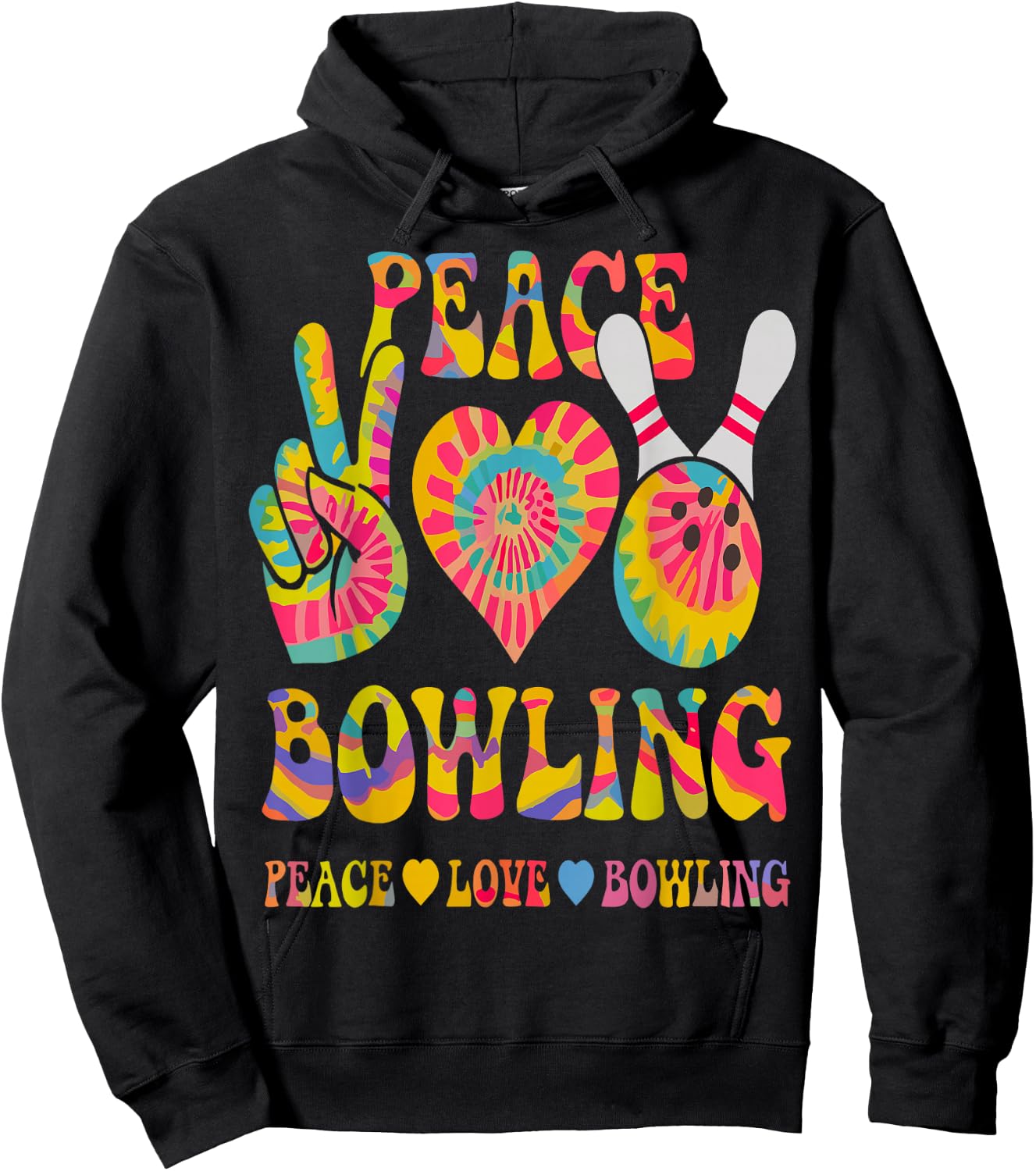 Peace Love Bowling Shirt Tie Dye Bowler Men Women Kids Hoodie - Hoodie | Black