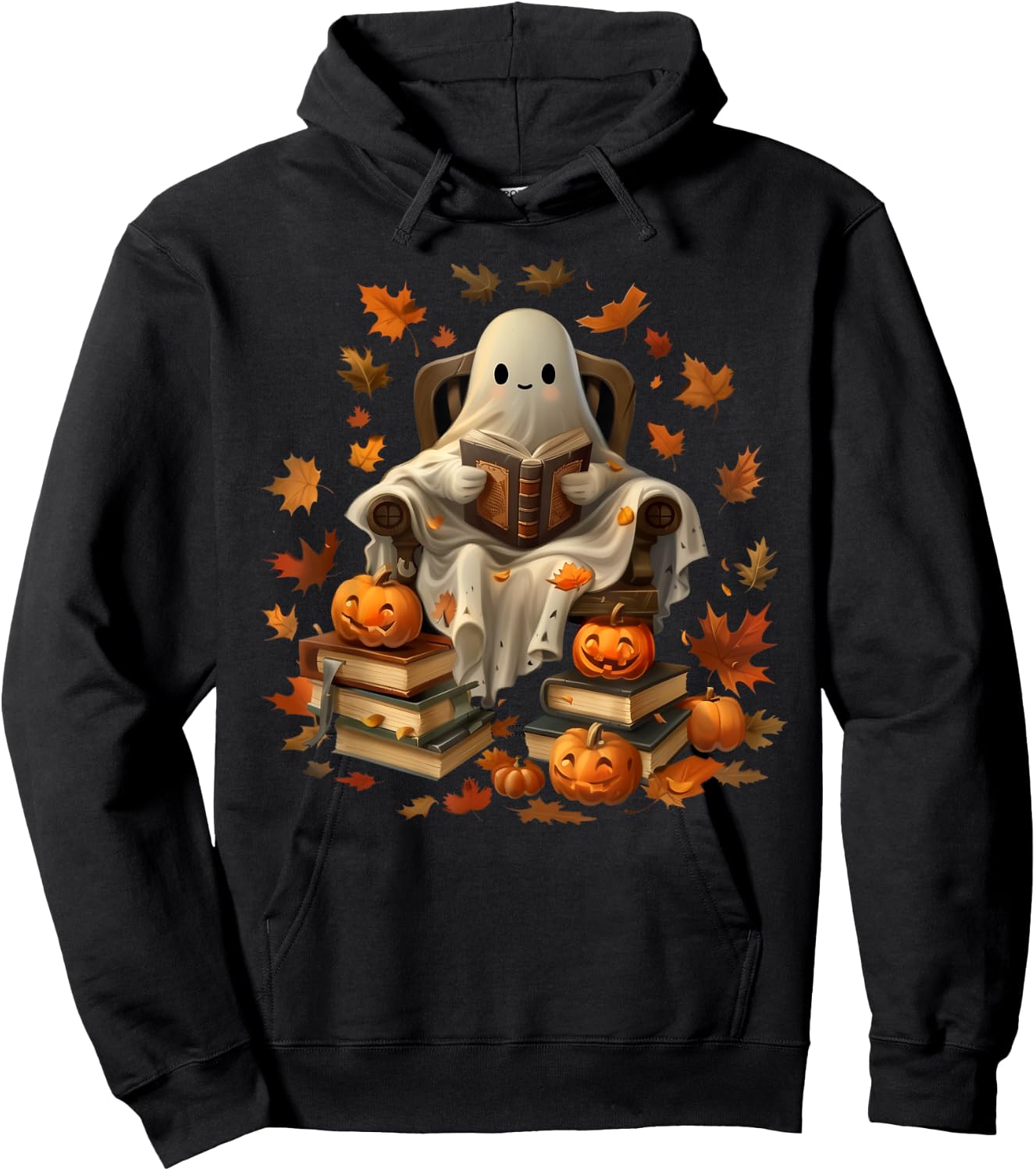 Vintage Ghost Book Reading Pumpkin Gothic Halloween Teachers Men Women Kids Hoodie - Hoodie | Black