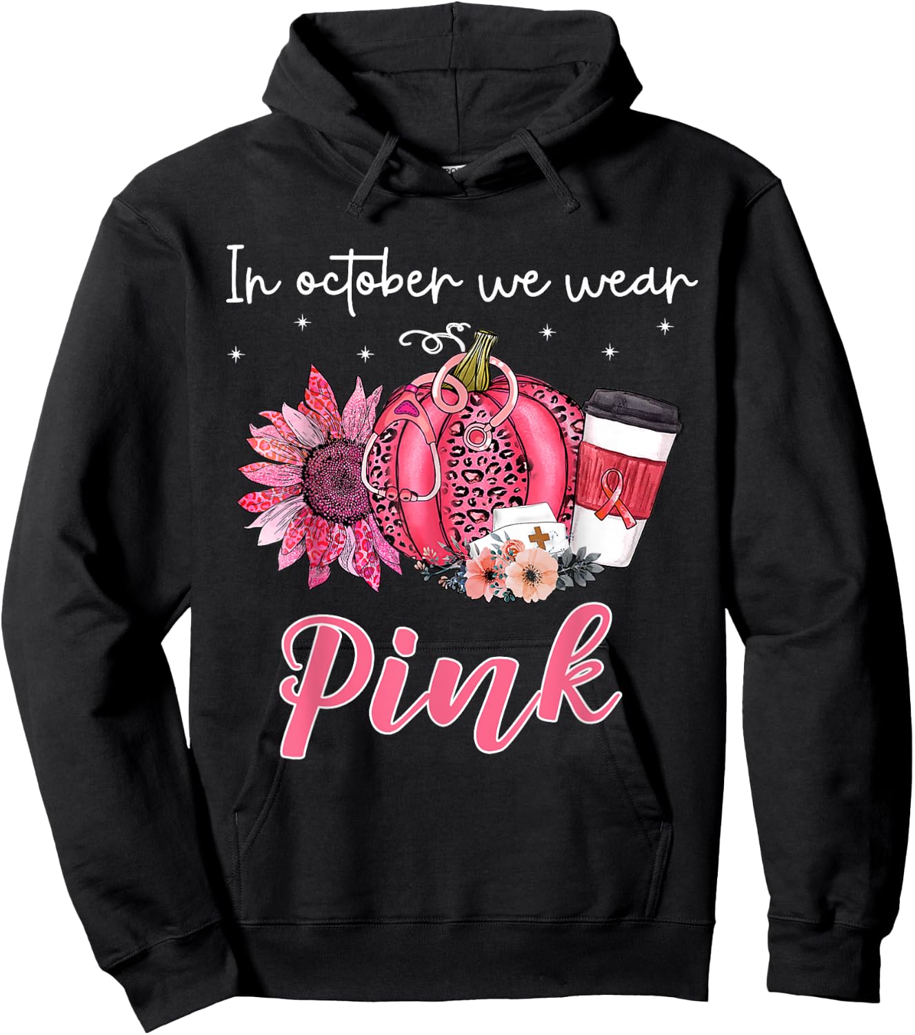 Breast Cancer In October We Wear Pink Pumpkin Hoodie - Hoodie | Black