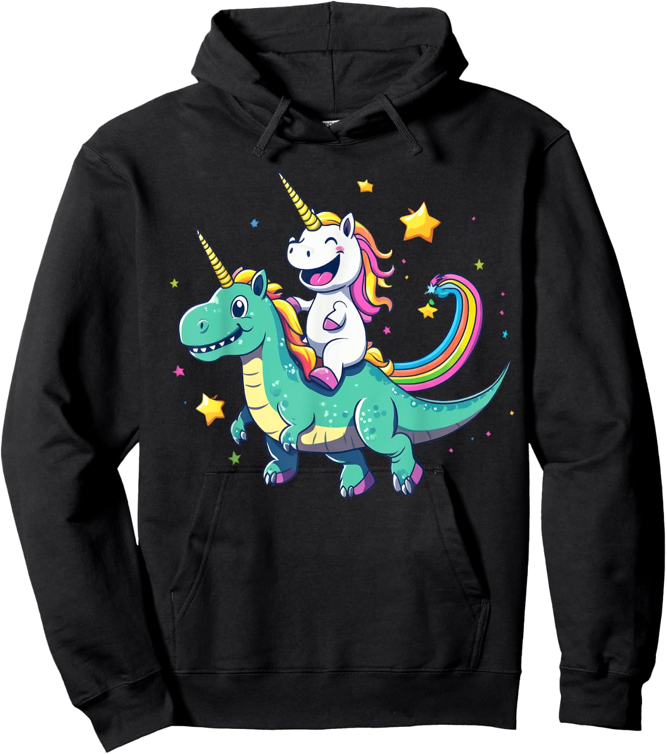 Cute Unicorn Riding T-Rex Rainbow Galaxy Design Hoodie - Hoodie | Black