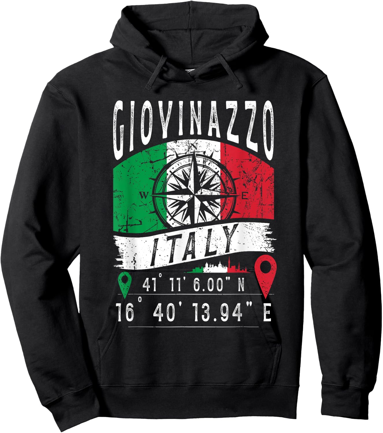 Giovinazzo Italy Flag Italia GPS Coordinates Of Giovinazzo Hoodie - Hoodie | Black
