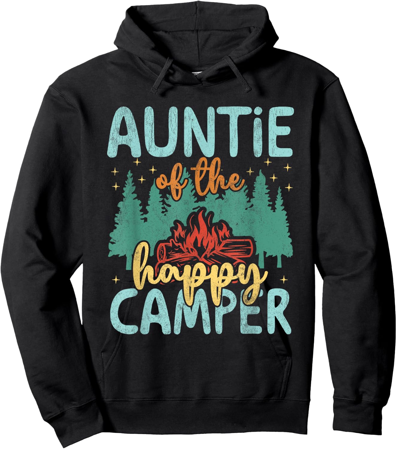 Auntie of Happy Camper 1st Birthday Party Retro Auntie Hoodie - Hoodie | Black