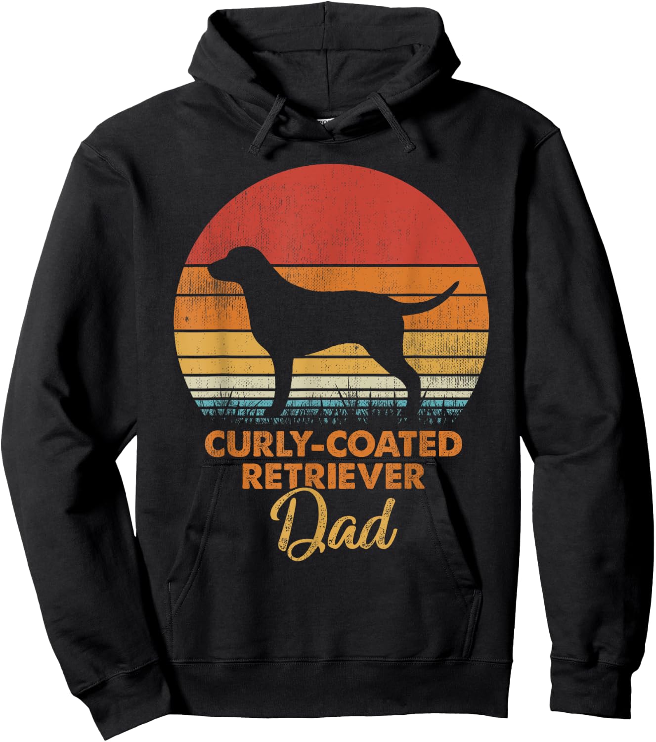 Retro Vintage Sunset Curly Coated Retriever Dad Hoodie - Hoodie | Black