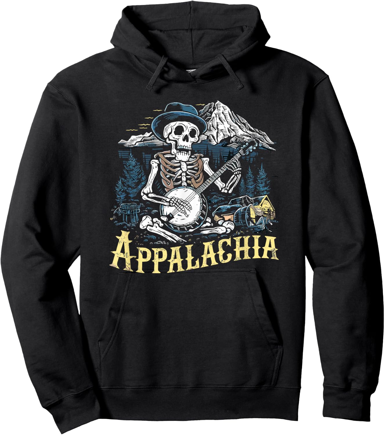 Bluegrass Banjo Skeleton, Appalachia Country Bluegrass Music Hoodie - Hoodie | Black