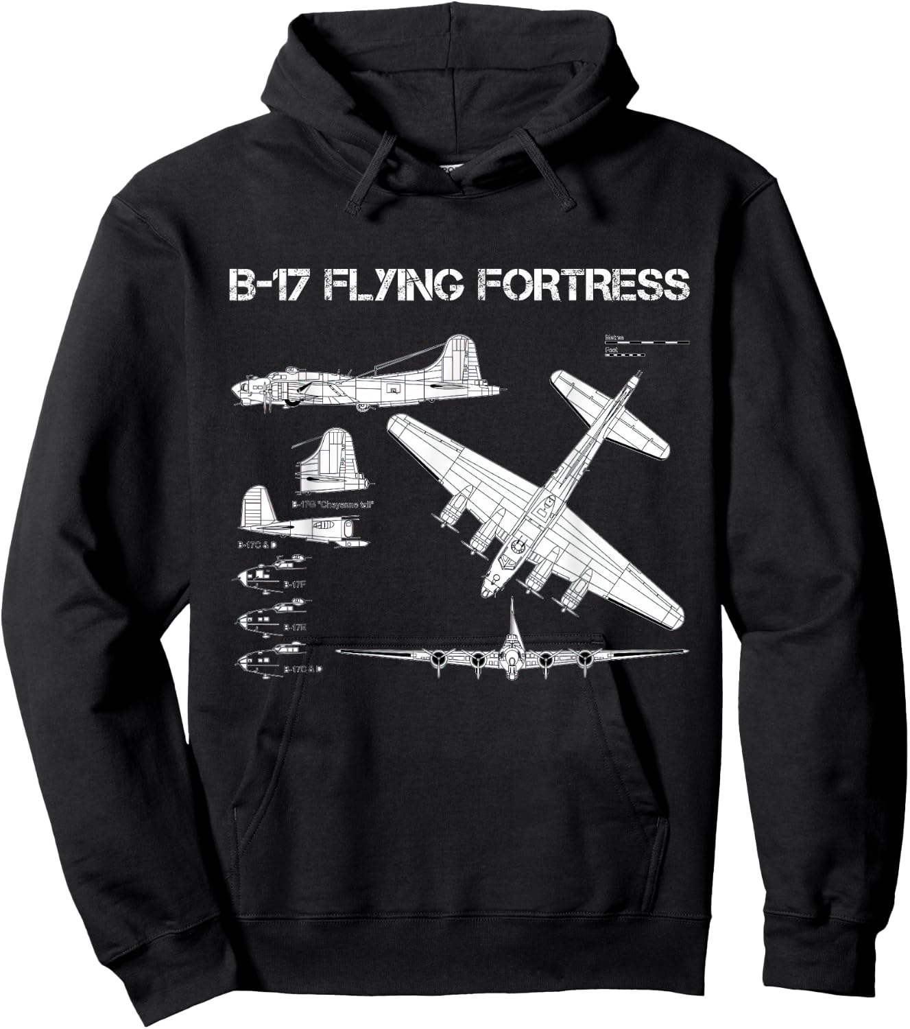 B-17 Flying Fortress WW2 Heavy Bomber Aircraft Blueprint Hoodie - Hoodie | Black