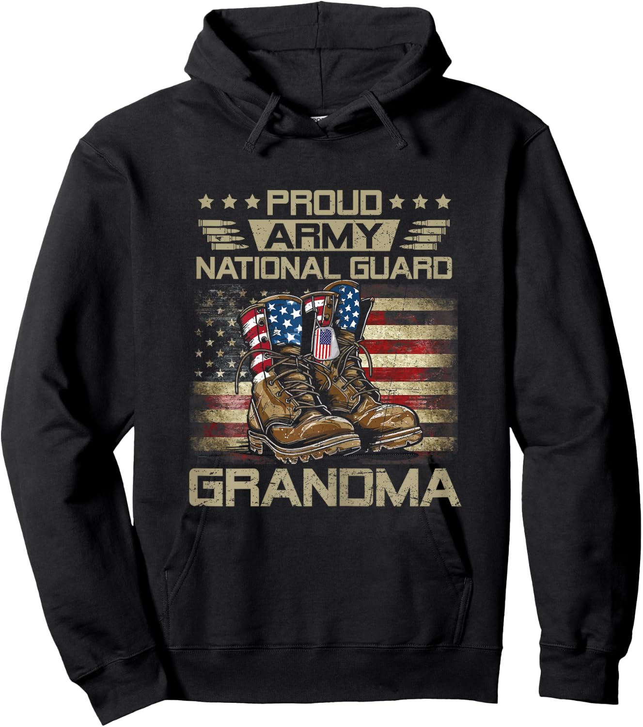 Proud National Guard Grandma Flag US Family Matching Hoodie - Hoodie | Black