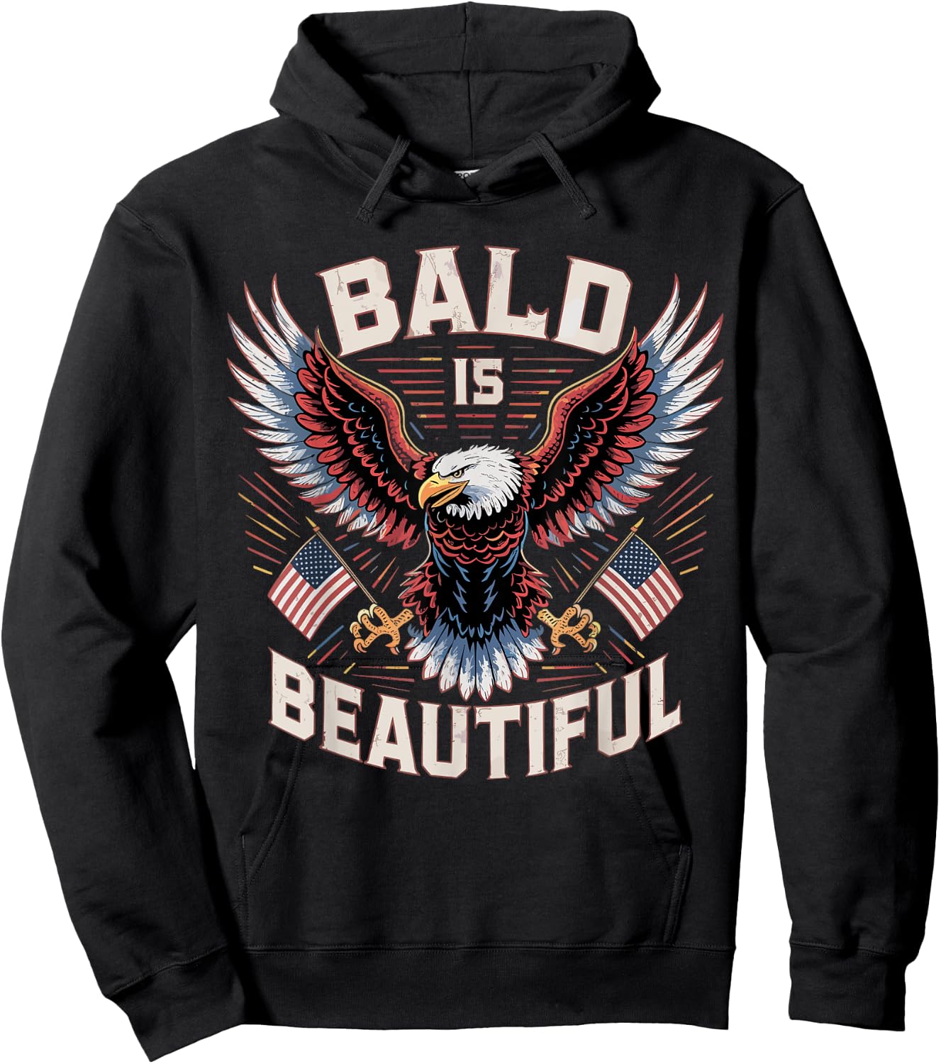 Bald is Beautiful American Bald Eagle USA Flag Kids Men Hoodie - Hoodie | Black