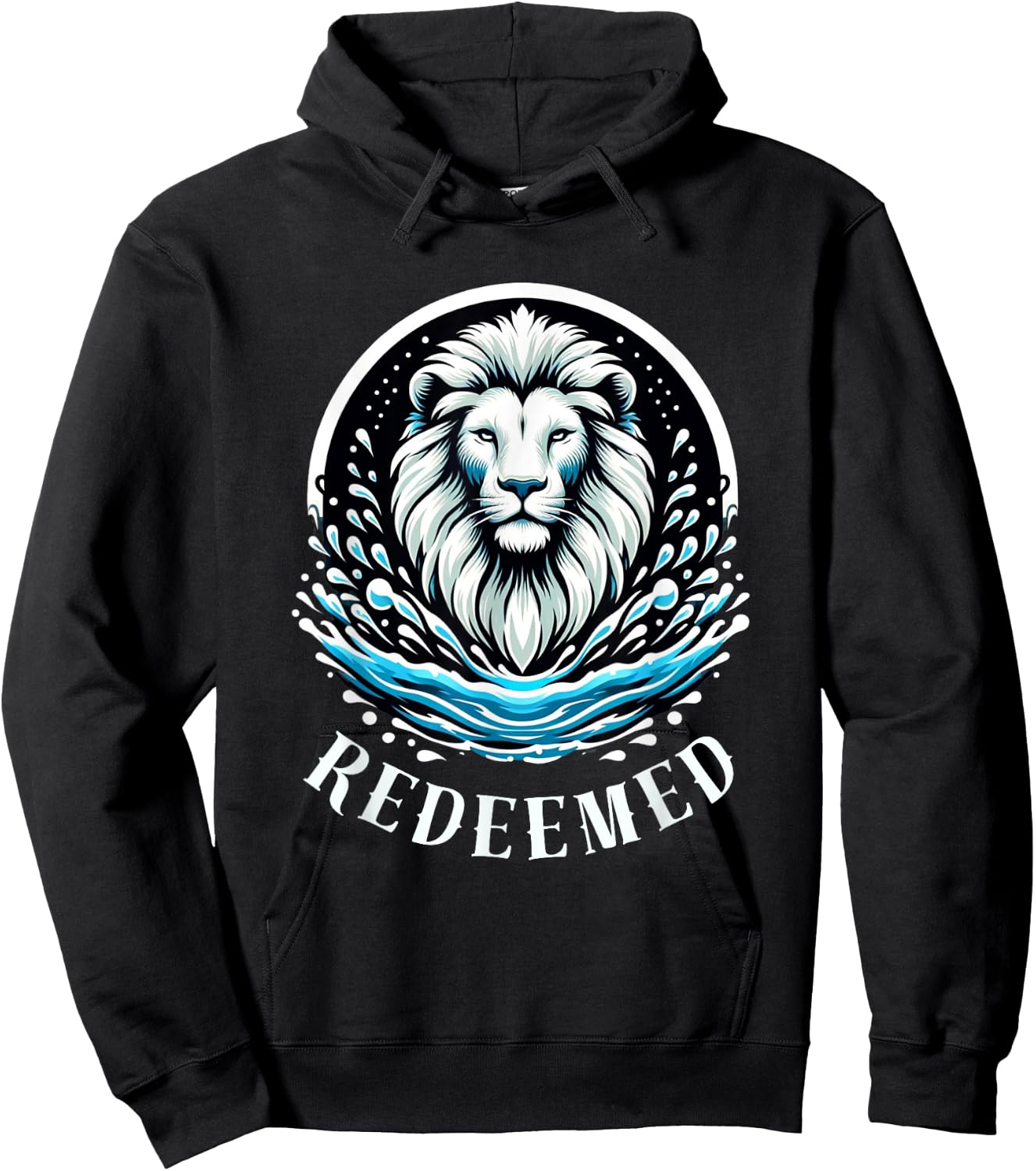 REDEEMED, LION Christian Men's Baptism Hoodie - Hoodie | Black