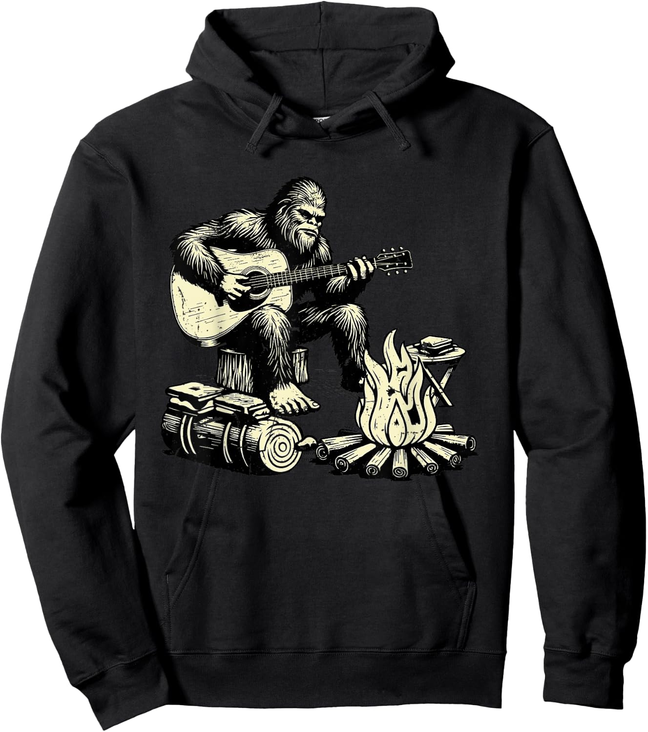 Camping Bigfoot Smore Rock Bigfoot Playing Guitar Campfire Hoodie - Hoodie | Black