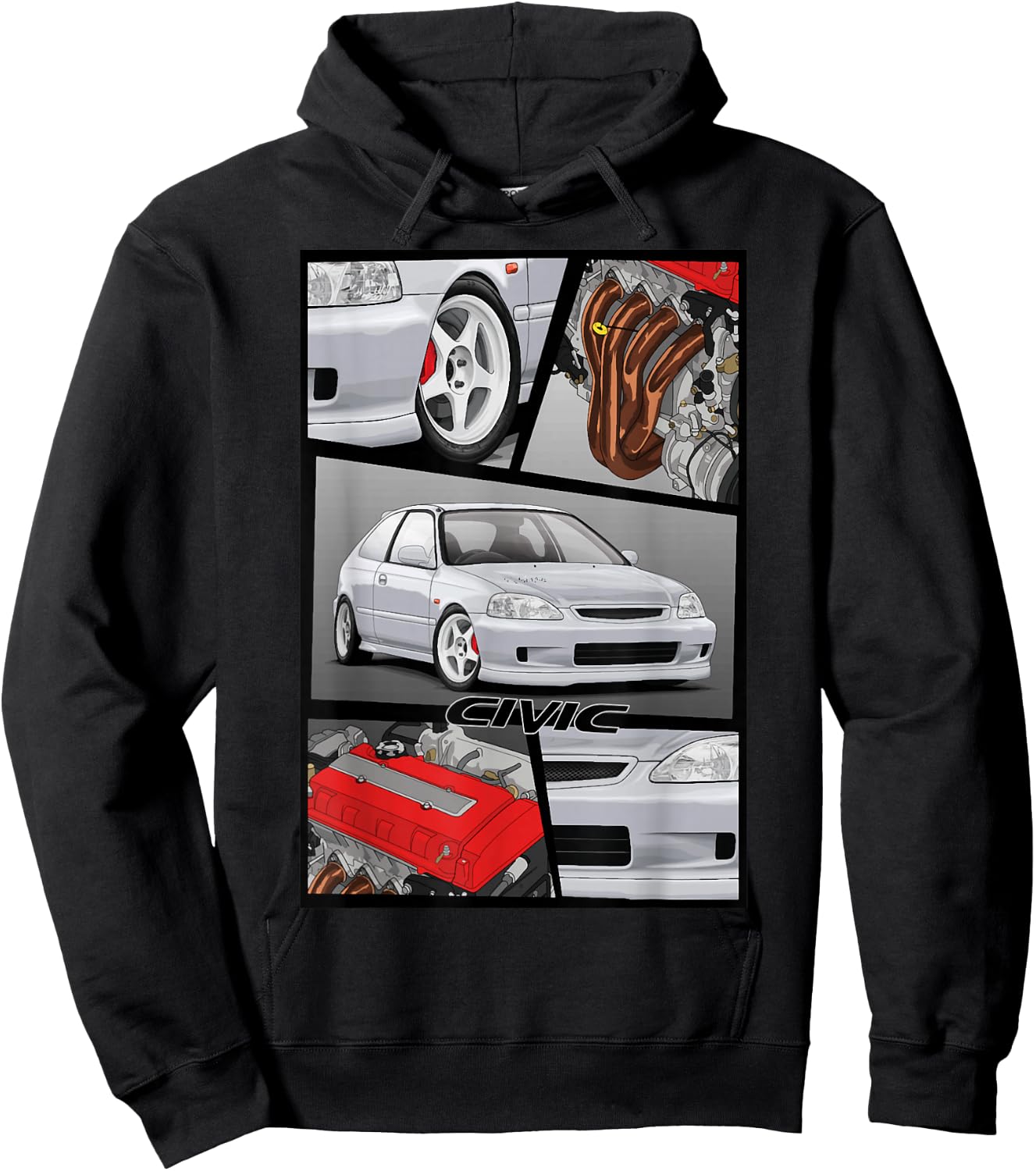 Civic EK B16 Engine Type R Japanese Car Hoodie - Hoodie | Black
