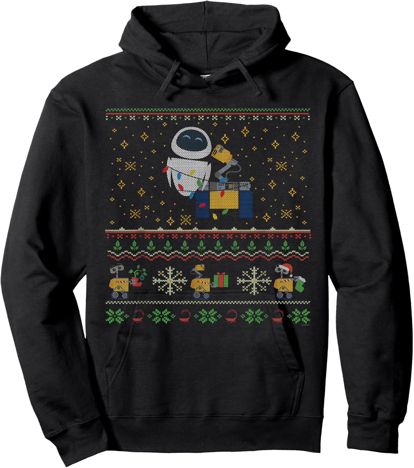 Disney PIXAR Wall-E & Eve Ugly Christmas Sweater Holiday Hoodie - Hoodie | Black