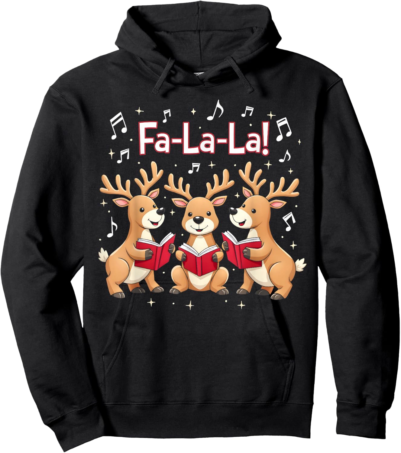 Fa-La-La Reindeer Christmas Caroling Festive Holiday Hoodie - Hoodie | Black