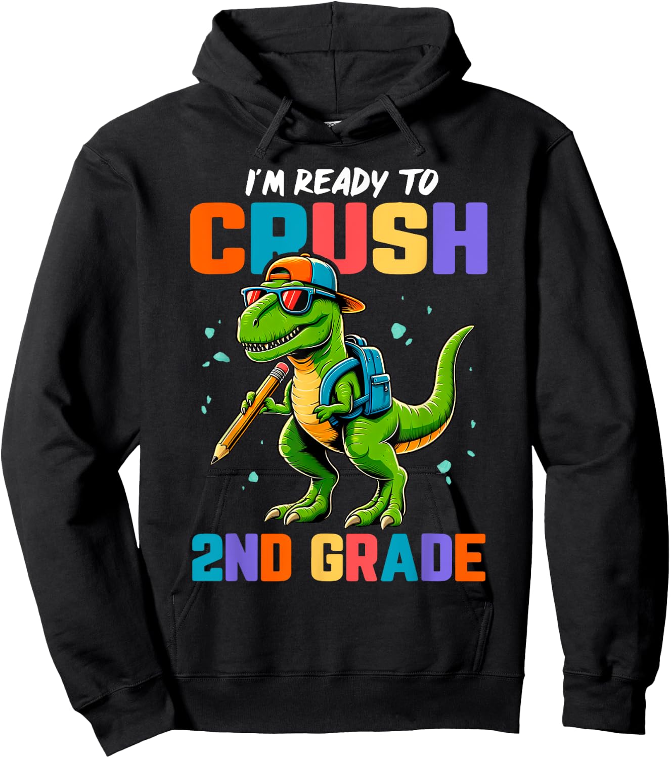 First Day of 2nd Grade Boys Kids Dinosaur Back To School Hoodie - Hoodie | Black