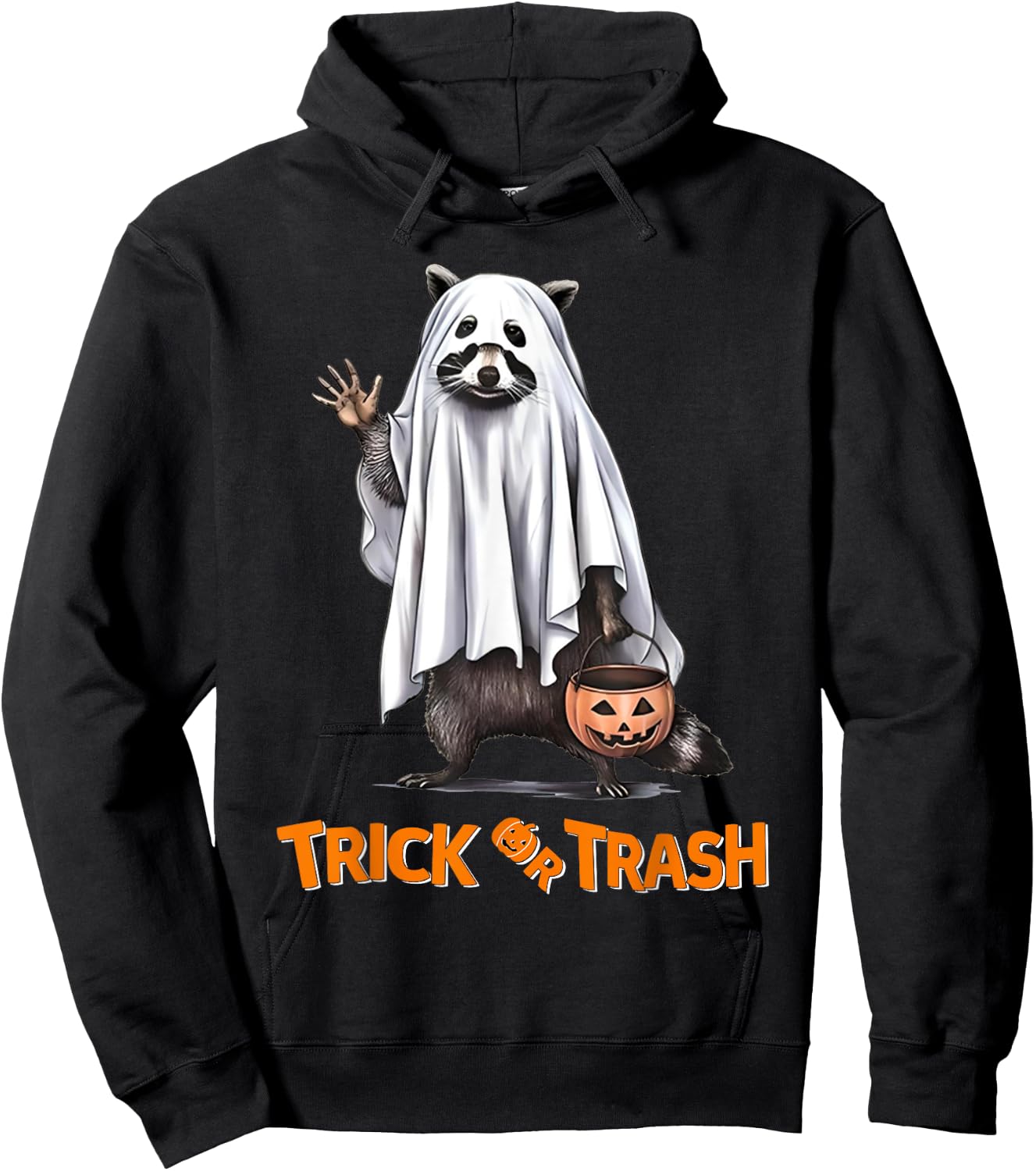 Trick Or Trash Funny Raccoon Halloween Ghost Costume Racoon Hoodie - Hoodie | Black