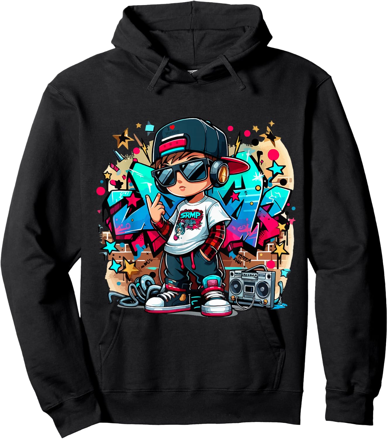 Cool Hip Hop Guy with Graffiti Illustration Graphic Style Hoodie - Hoodie | Black