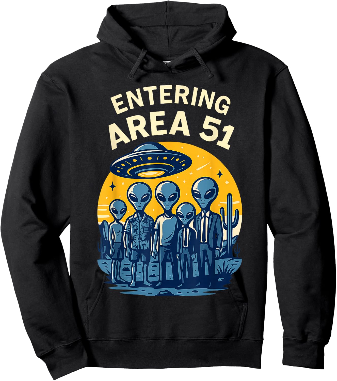Entering Area 51 Desert Aliens and UFO Retro Scene Design Hoodie - Hoodie | Black