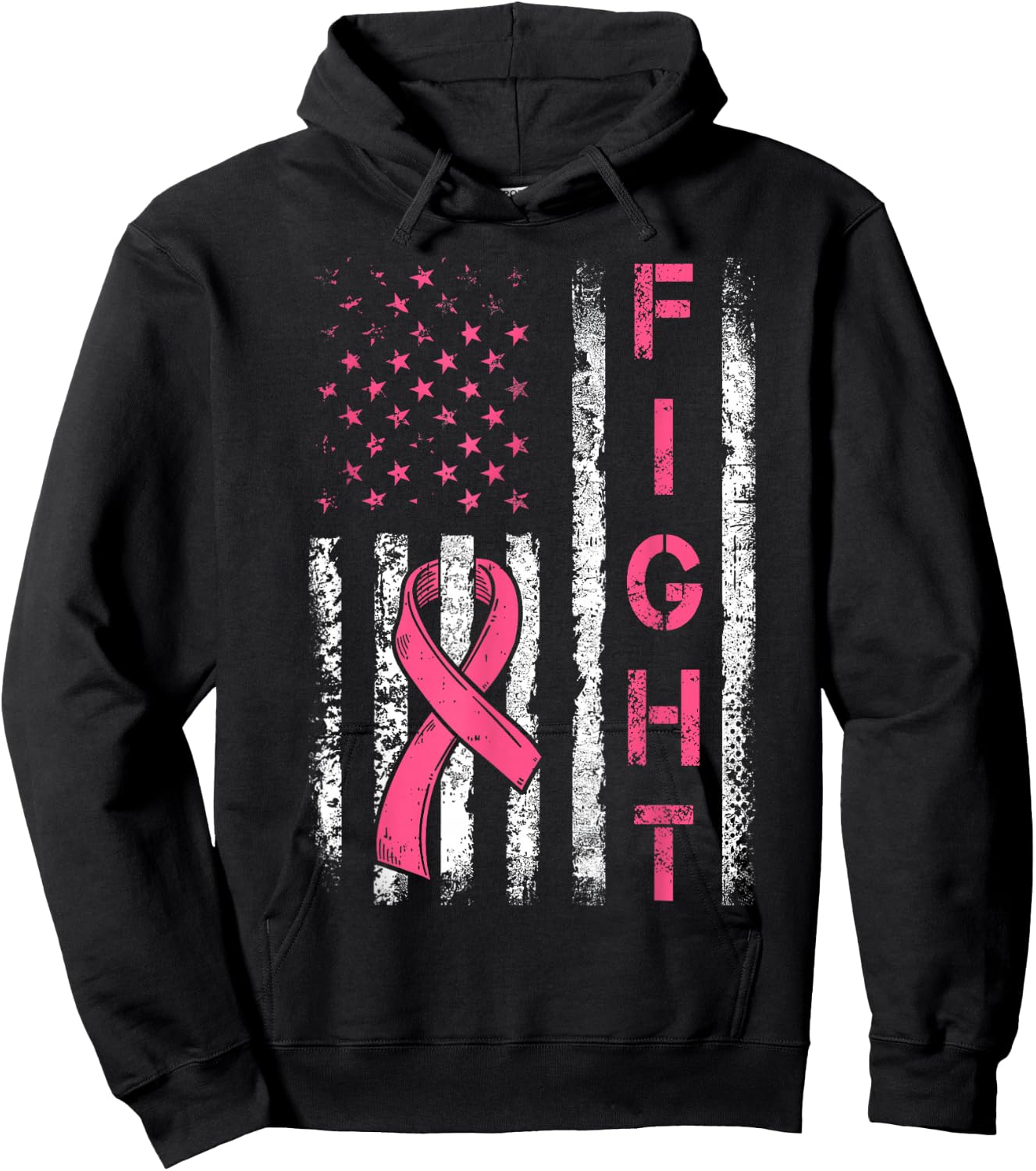 Fight Breast Cancer Awareness Pink Ribbon American Flag Hoodie - Hoodie | Black