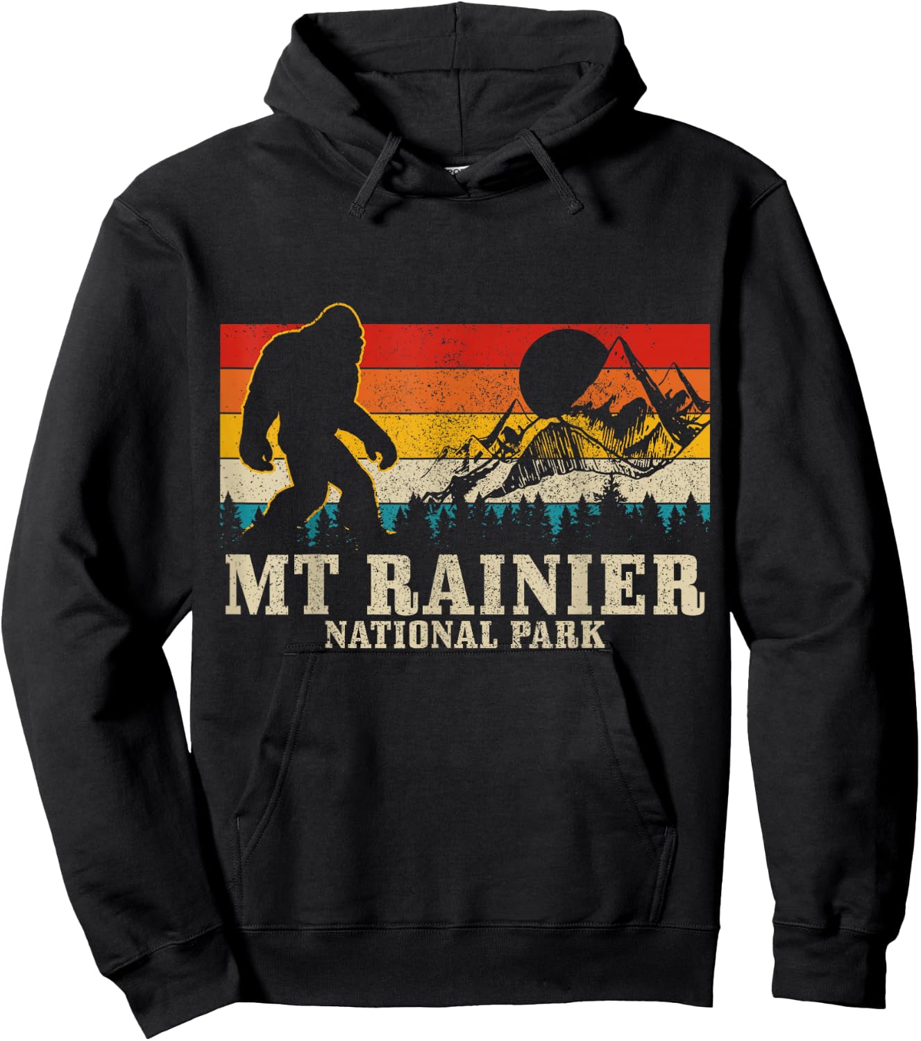 Mt. Rainier Bigfoot Vintage Mountain Hiking Washington PNW Hoodie - Hoodie | Black