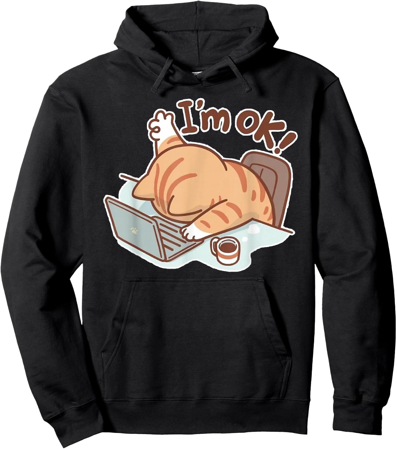 Funny Cat I'm OK Work from Home Coffee Spilled Laptop Hoodie - Hoodie | Black