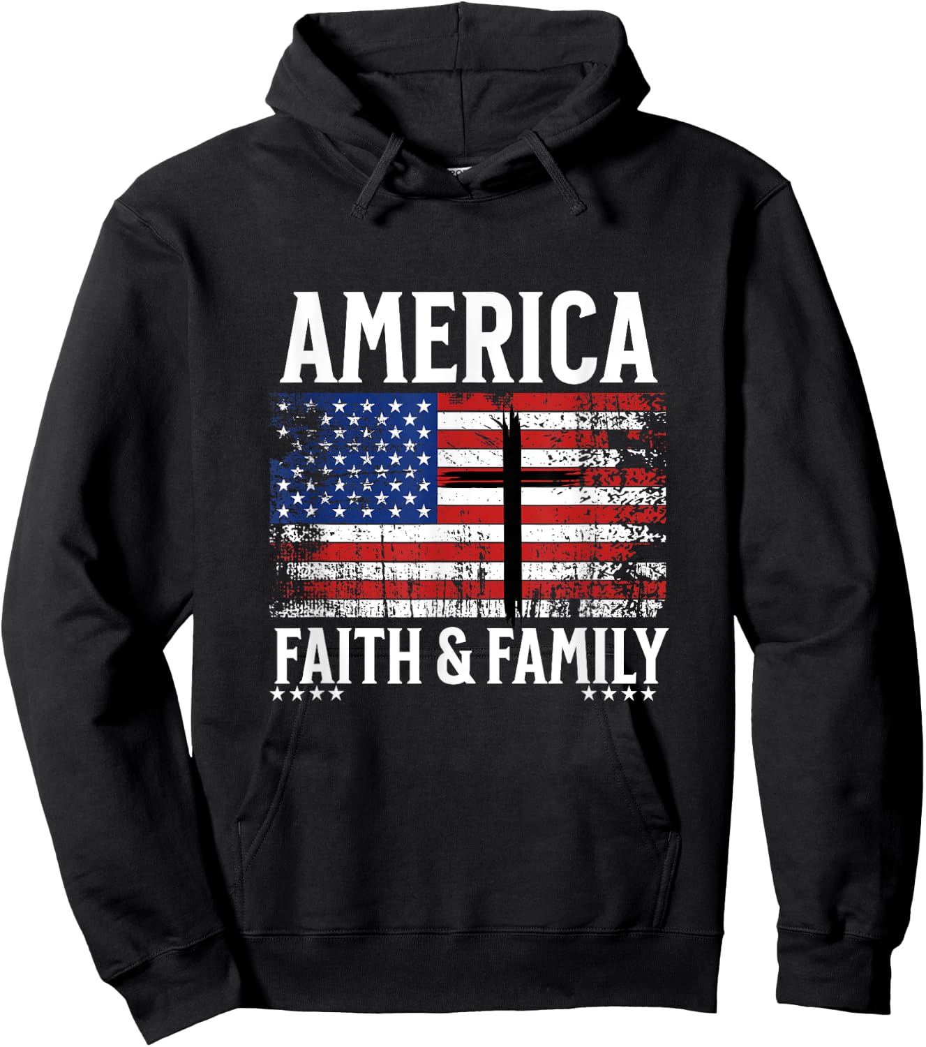 America Faith & Family Flag With Cross Patriotic 4th of July Kids Men Hoodie - Hoodie | Black