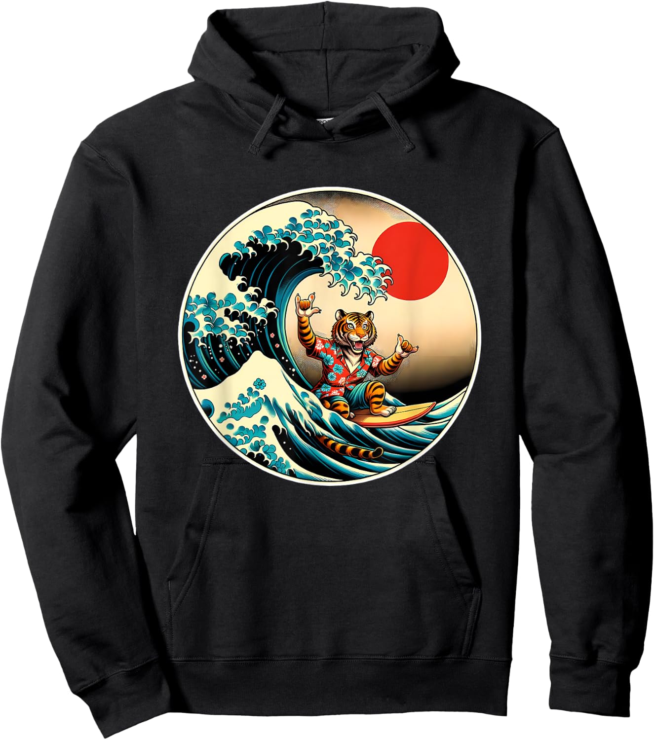 Great Wave Kanagawa Tiger Surfing Hoodie - Hoodie | Black