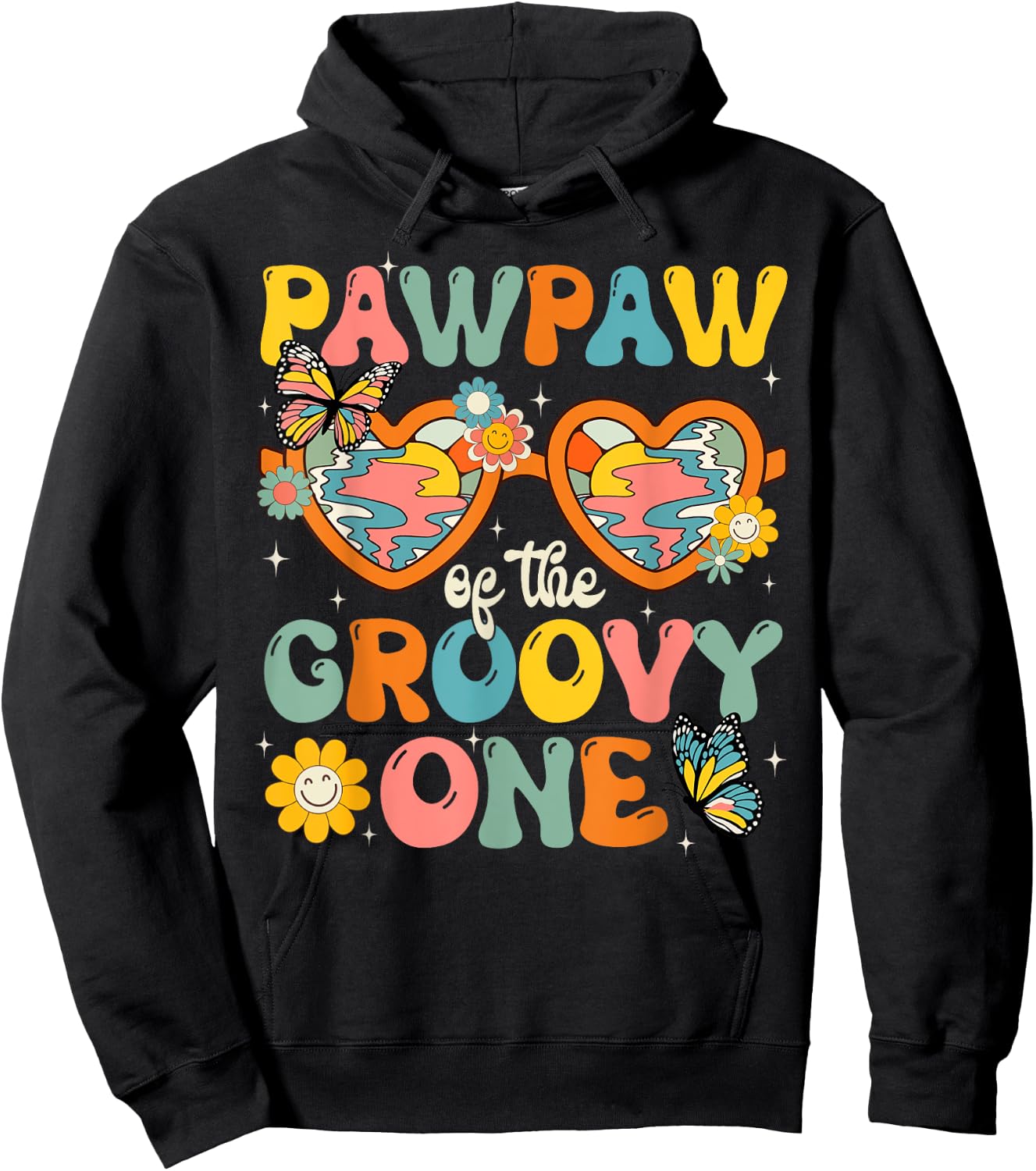 Pawpaw of the Groovy One Glasses Birthday Party Hoodie - Hoodie | Black