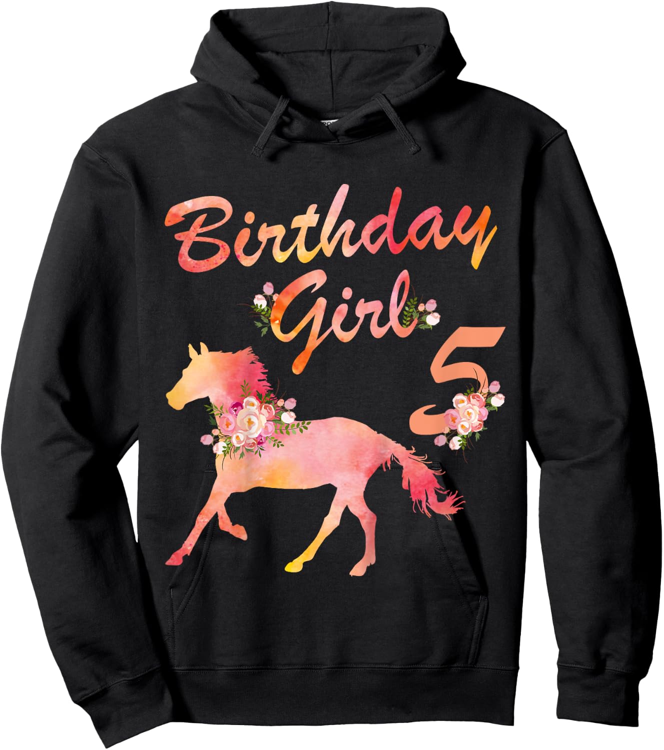 Horse Lover 5th Birthday For Girls Love Horses 5 Years Old Hoodie - Hoodie | Black