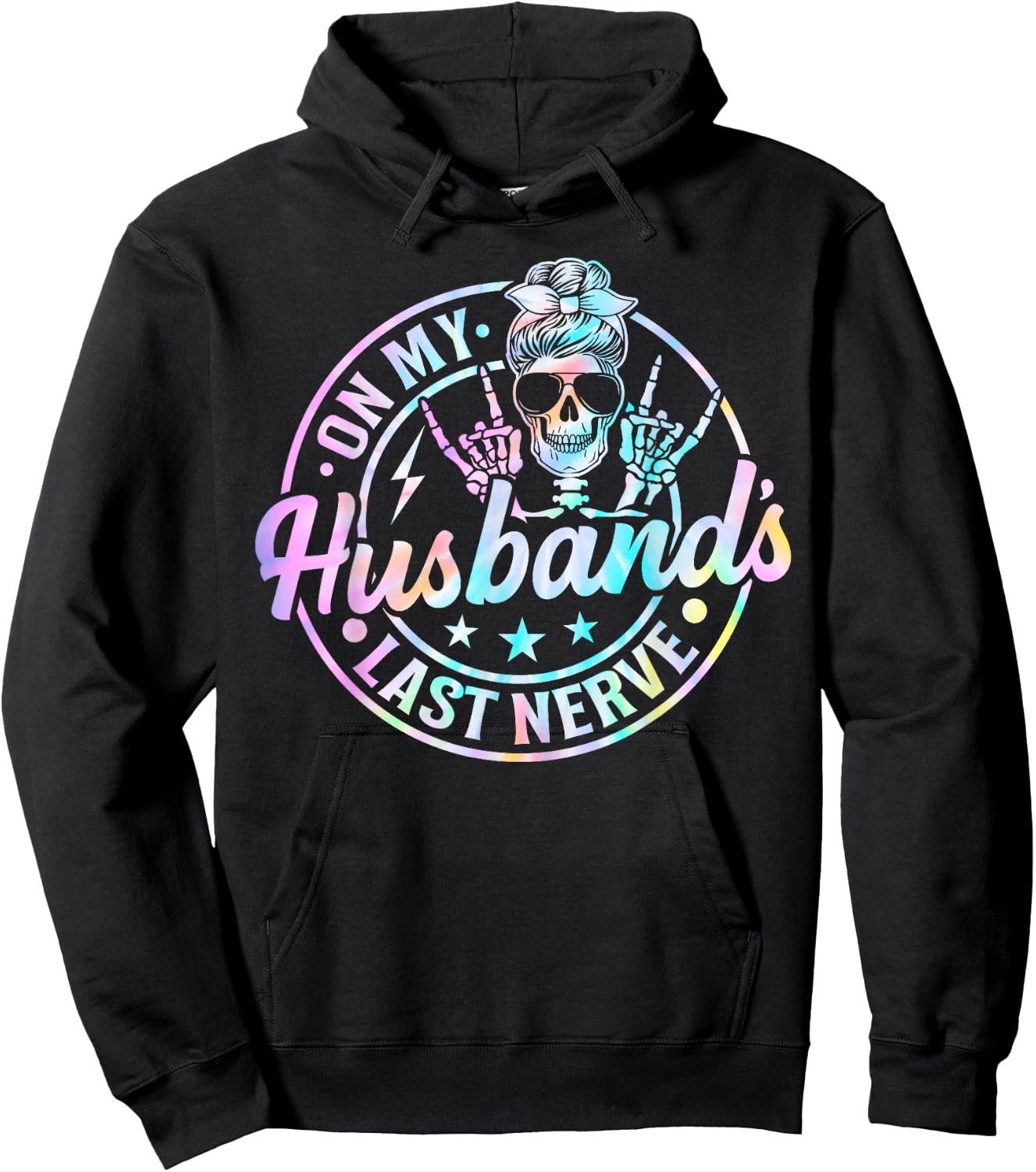 On My Husband's Last Nerve Skeleton Tie Dye Hoodie - Hoodie | Black
