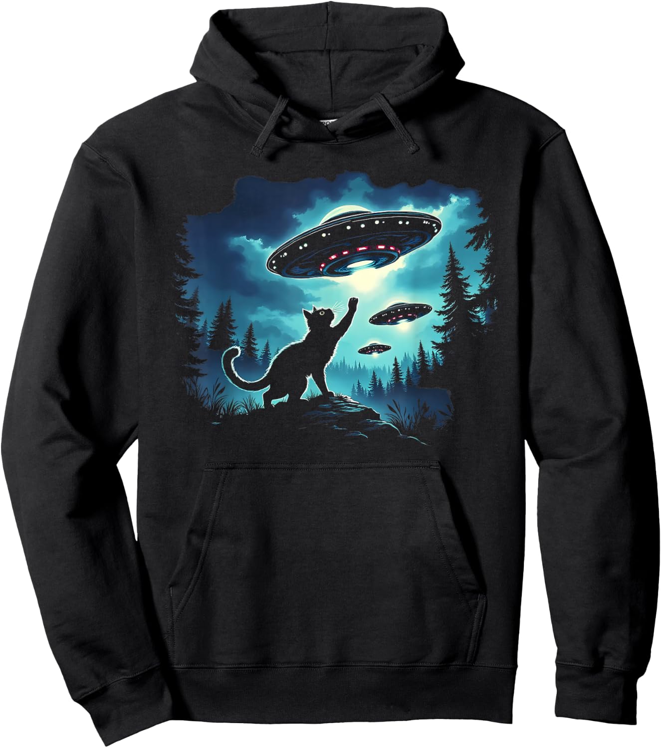 Alien Cat Playing With Ufo Hoodie - Hoodie | Black