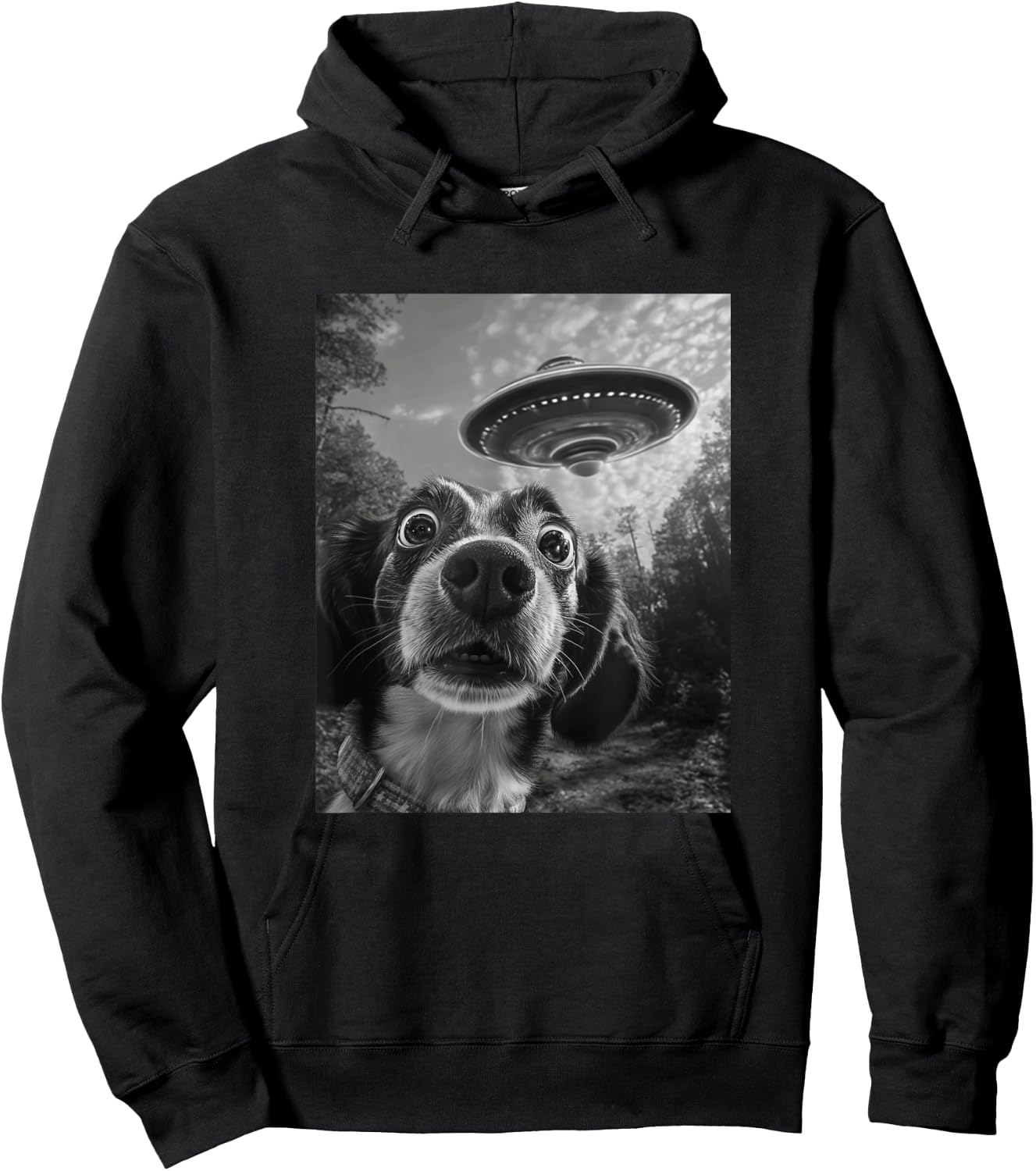 Dog UFO Meme - Funny Dog Selfie with UFO Men Women Kids Hoodie - Hoodie | Black