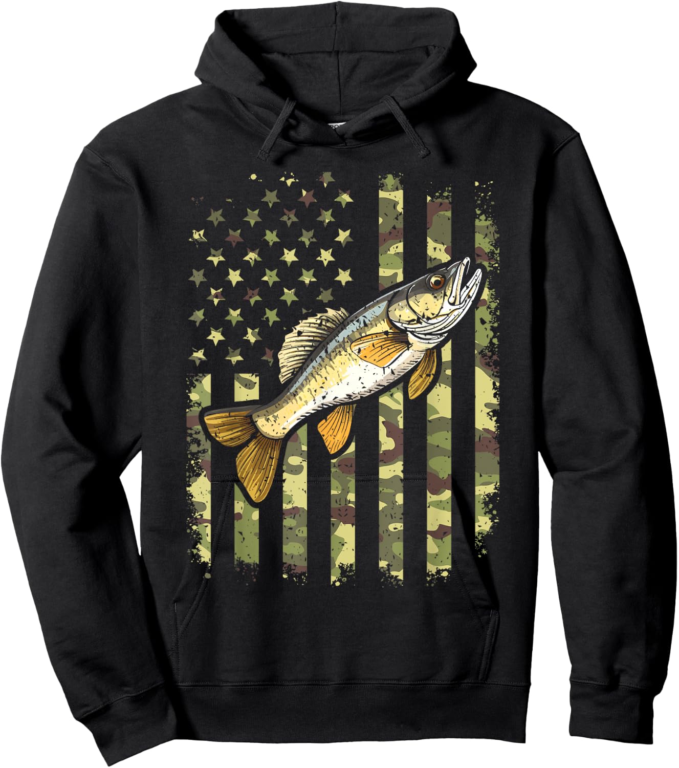 Walleye Camo American Flag, Fishing Walleye Hoodie - Hoodie | Black