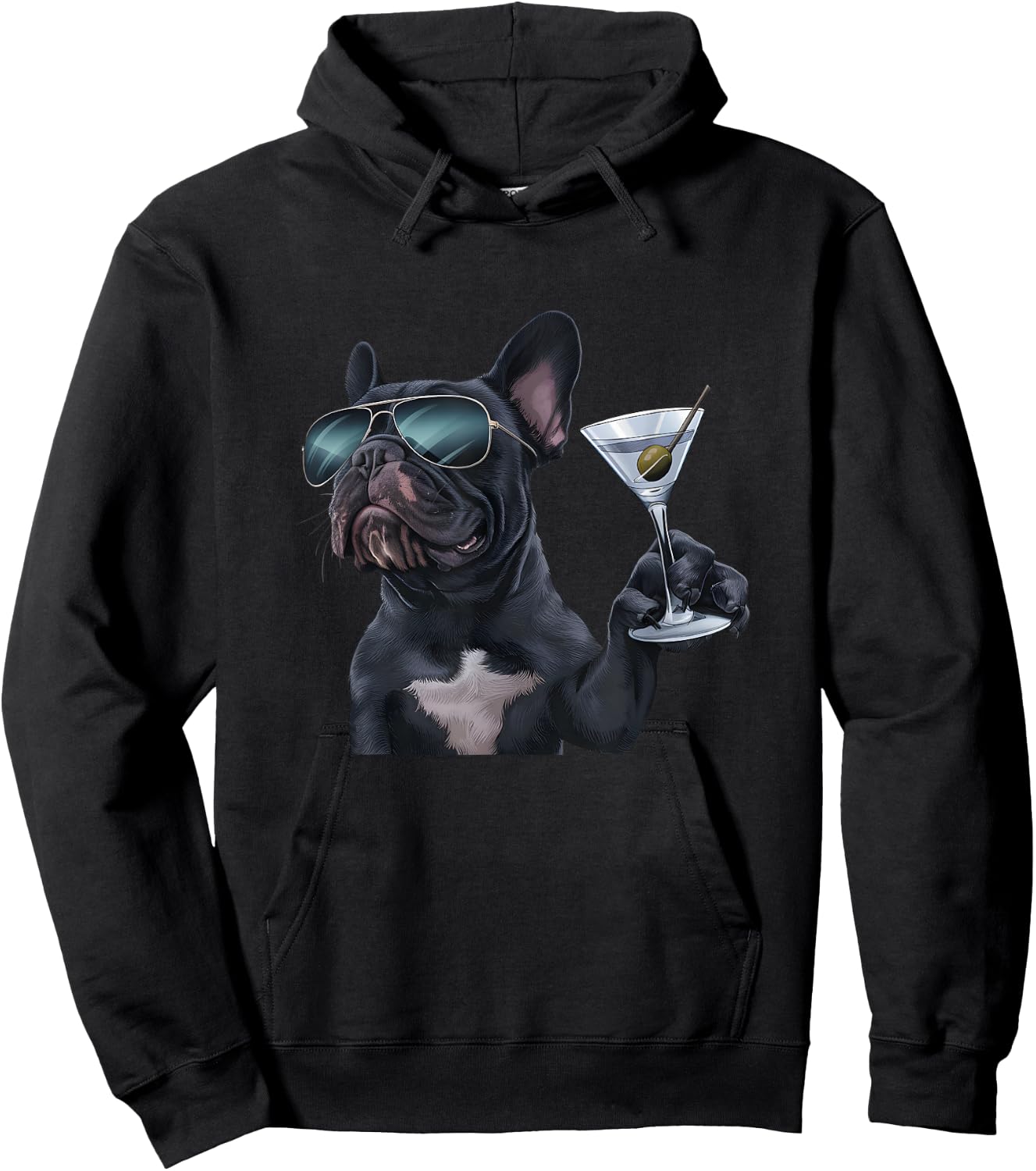 French Bulldog Drinking Martini Hoodie - Hoodie | Black