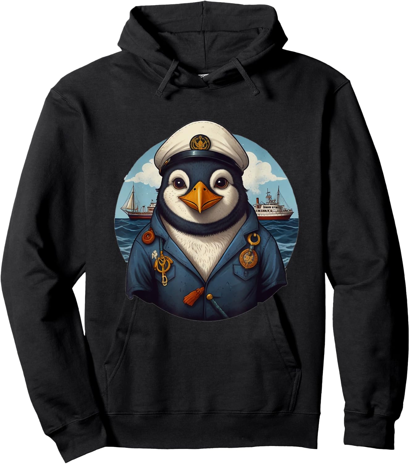 Penguin Captain Sailor on High Seas Coast Ship Anchor Hoodie - Hoodie | Black