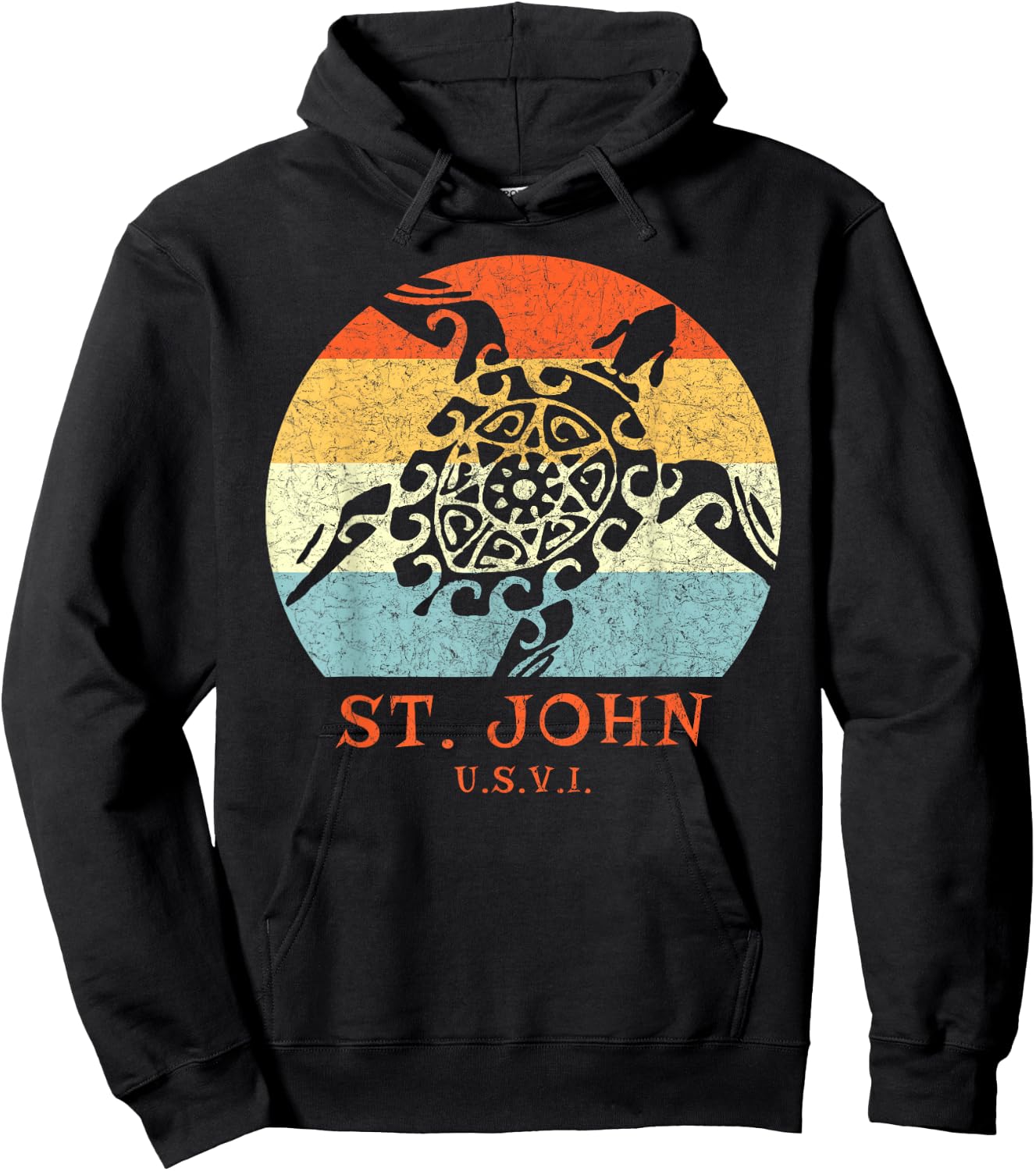 St. John USVI Vintage Retro Tribal Turtle Vacation Hoodie - Hoodie | Black