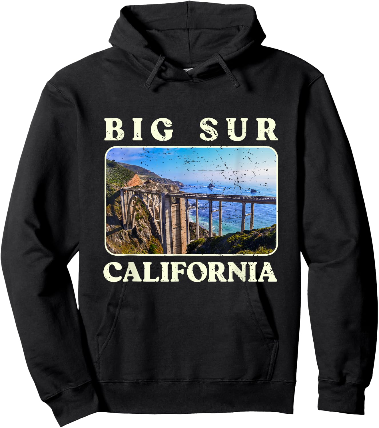 Vintage Bixby Bridge Landscape California Big Sur Travel Hoodie - Hoodie | Black