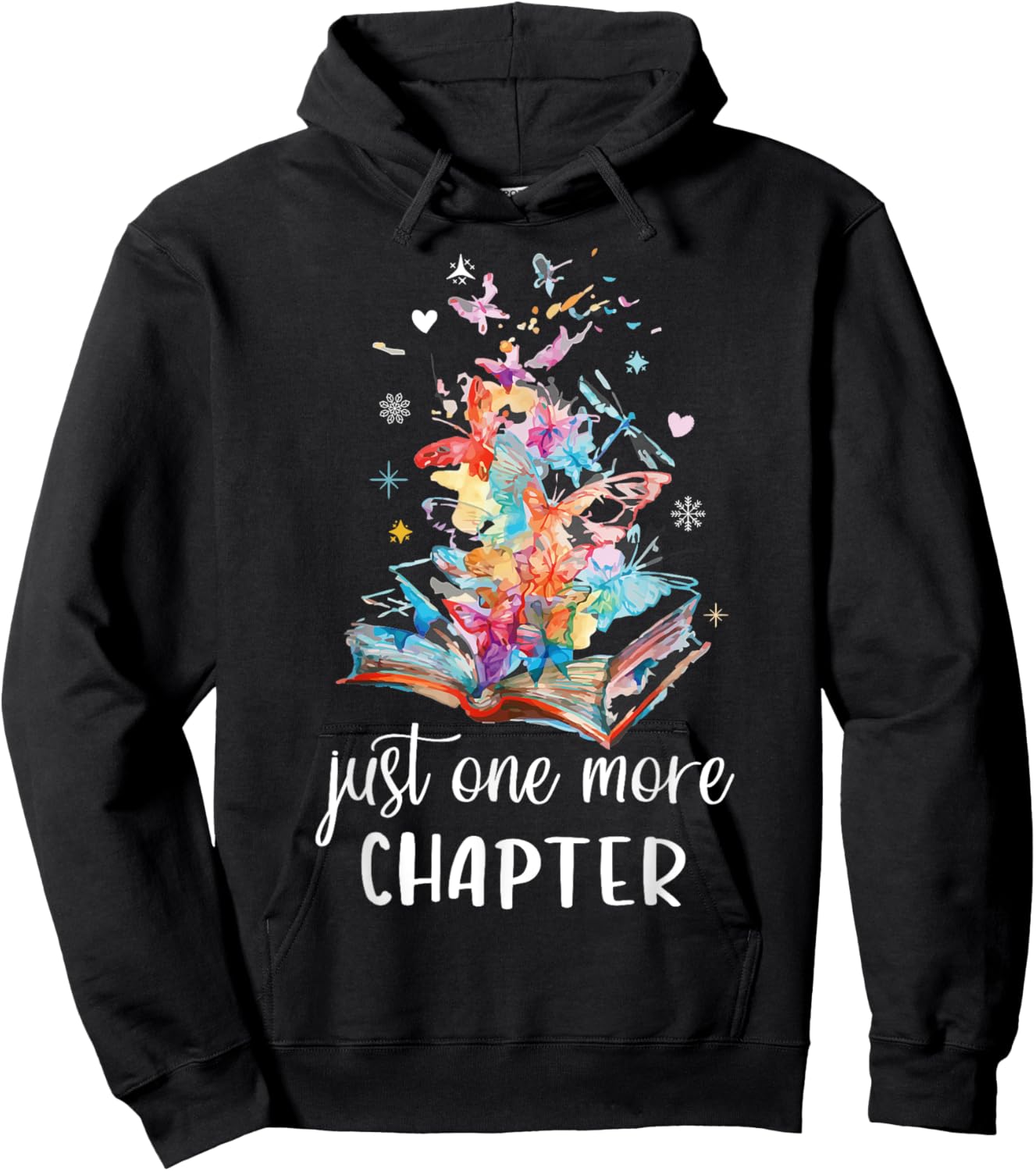 Just One More Chapter - Butterfly Colorful Floral Book Lover Hoodie - Hoodie | Black
