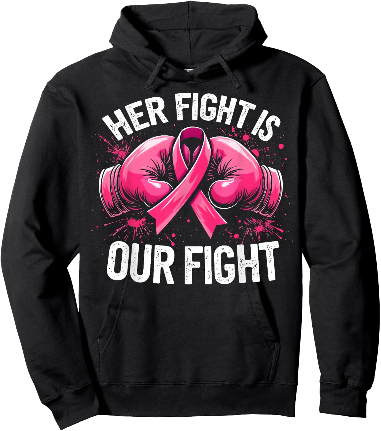 Her Fight Is Our Fight Boxing Gloves Breast Cancer Awareness Hoodie - Hoodie | Black