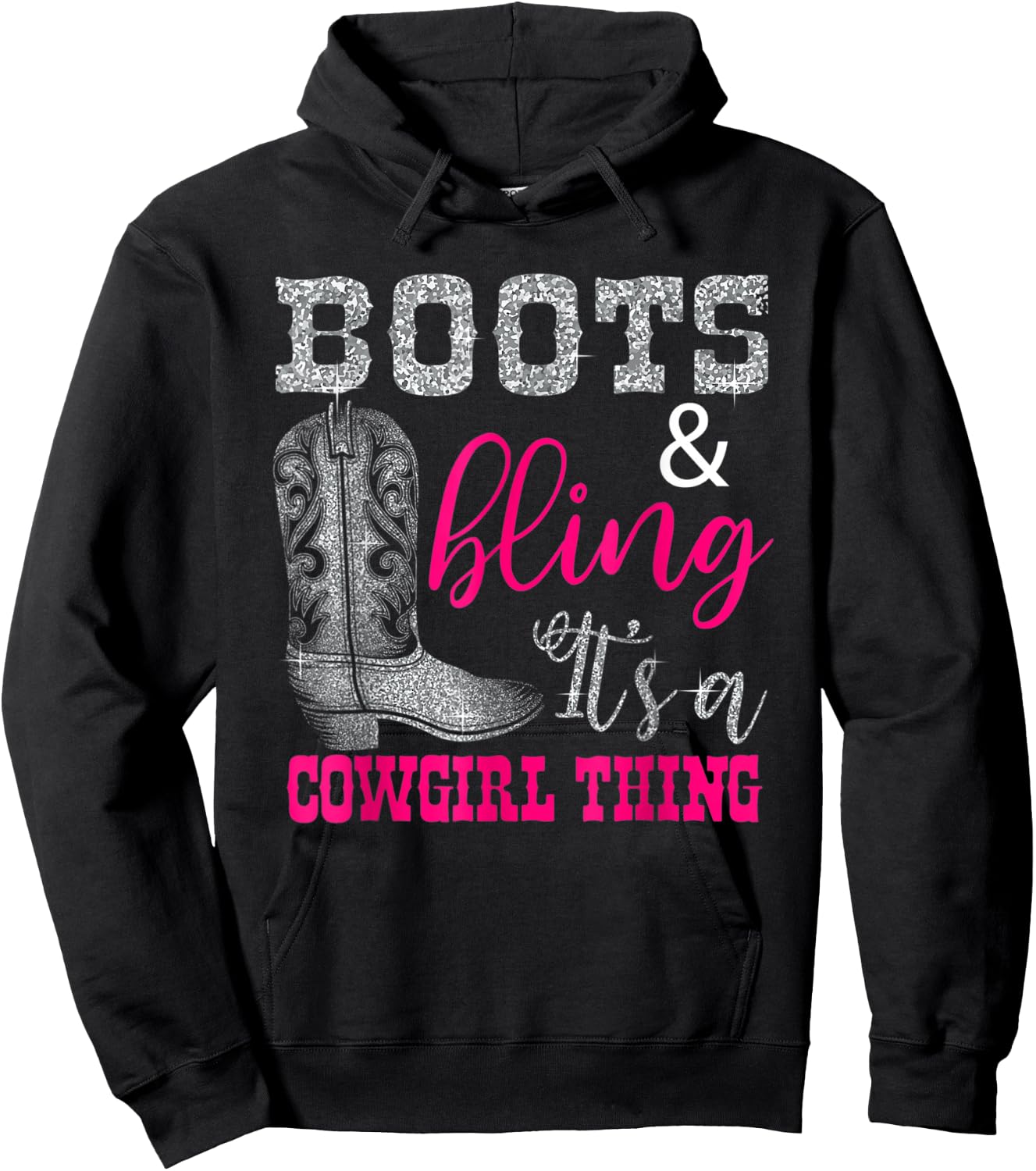 Funny Cowgirl Boots Bling Women Gift Cute Love Country Life Hoodie - Hoodie | Black