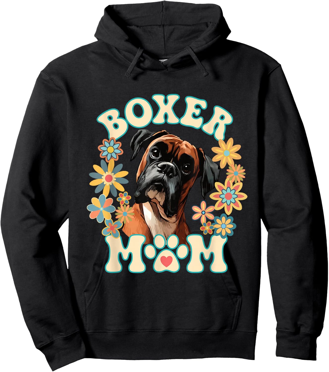 Boxer Mom Mum Dog Floral Flower Design Hoodie - Hoodie | Black