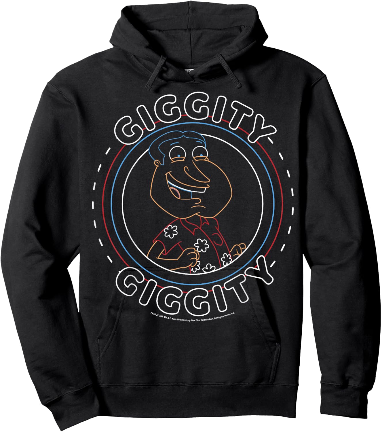 Family Guy Giggity Giggity Neon Outline Big Chest Round Logo Hoodie - Hoodie | Black