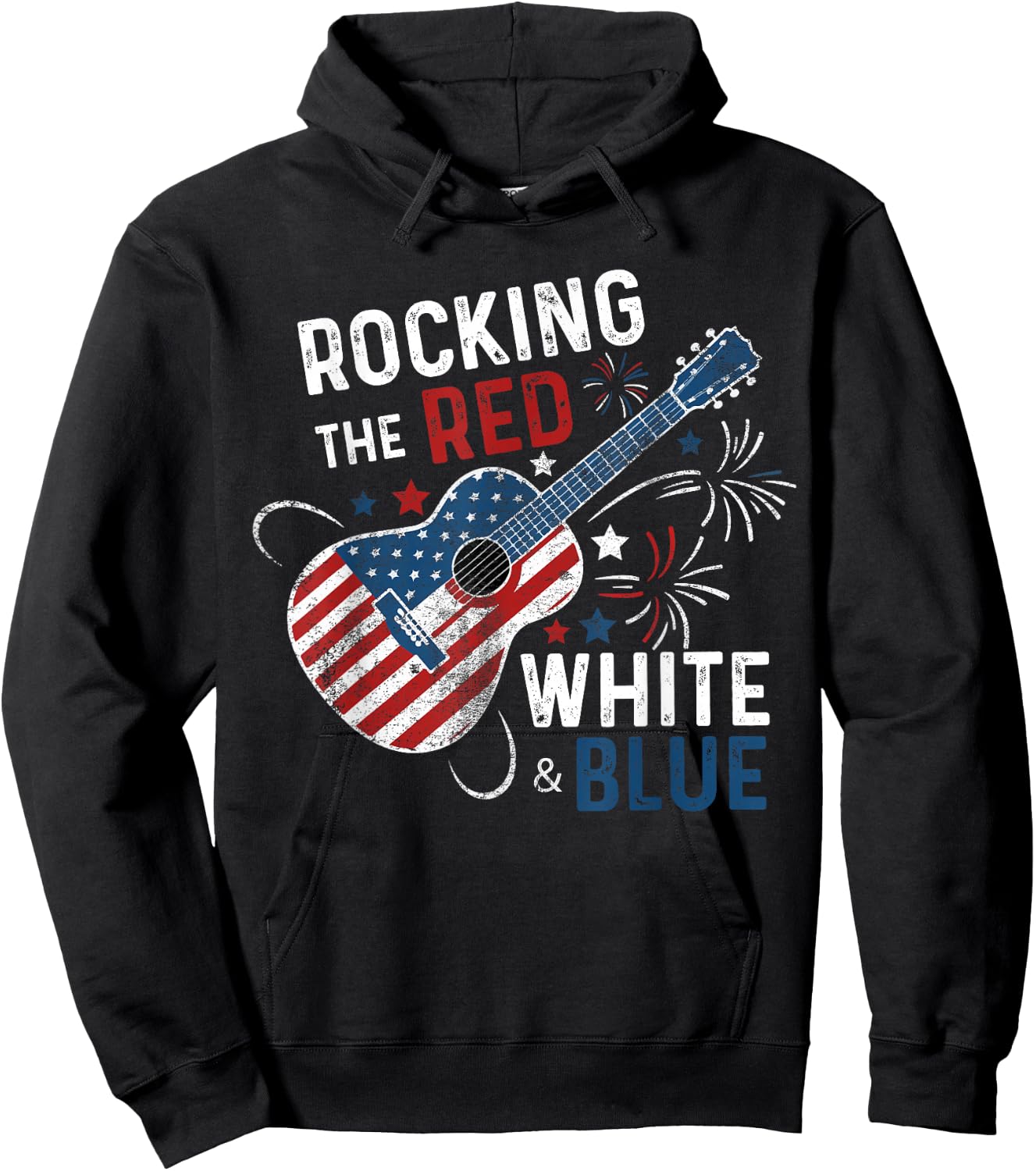 Rocking The Red White and Blue Guitar 4th Of July Musician Hoodie - Hoodie | Black