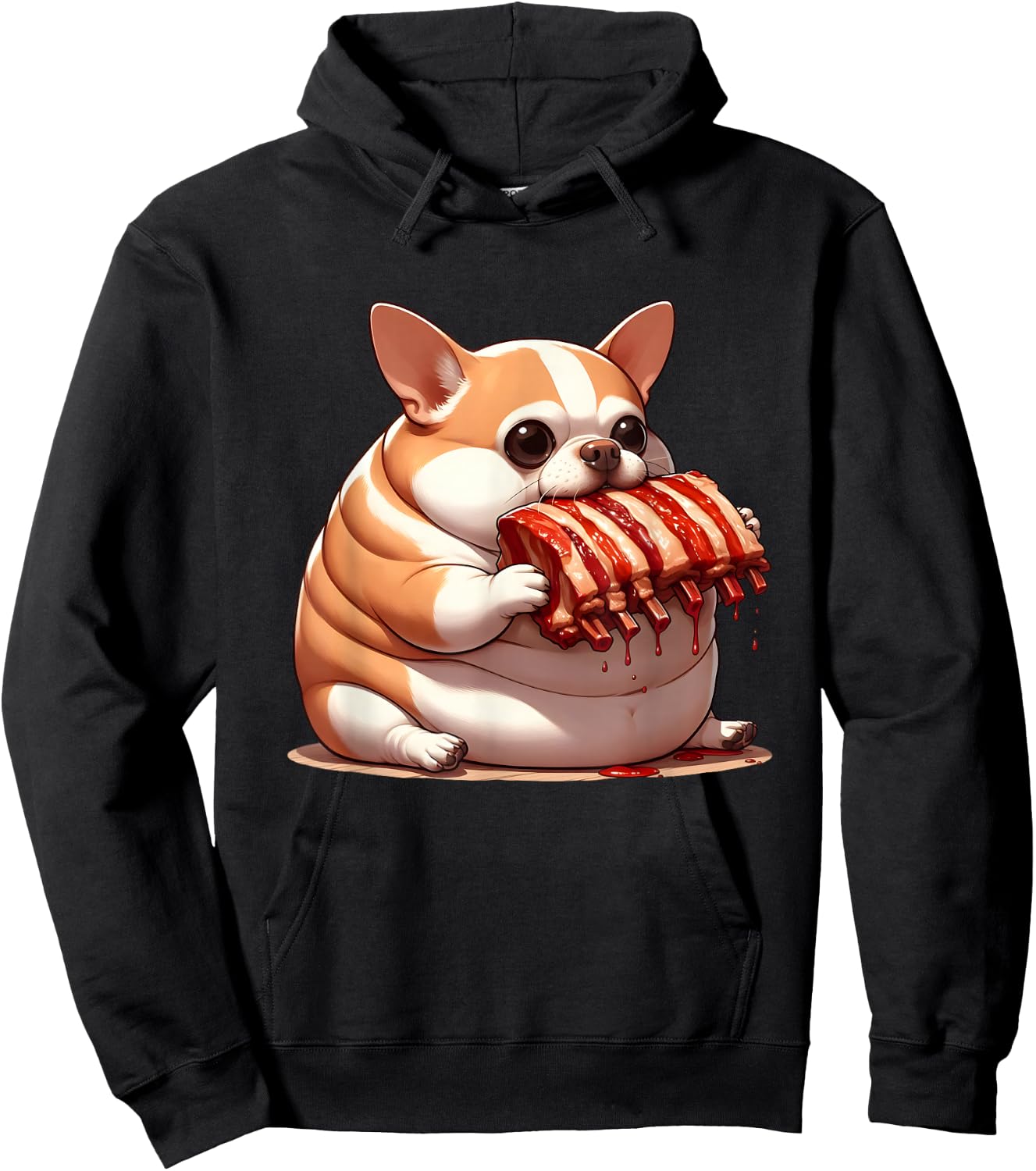 Fat Chihuahua Eating Spareribs , Small, Black Hoodie - Hoodie | Black