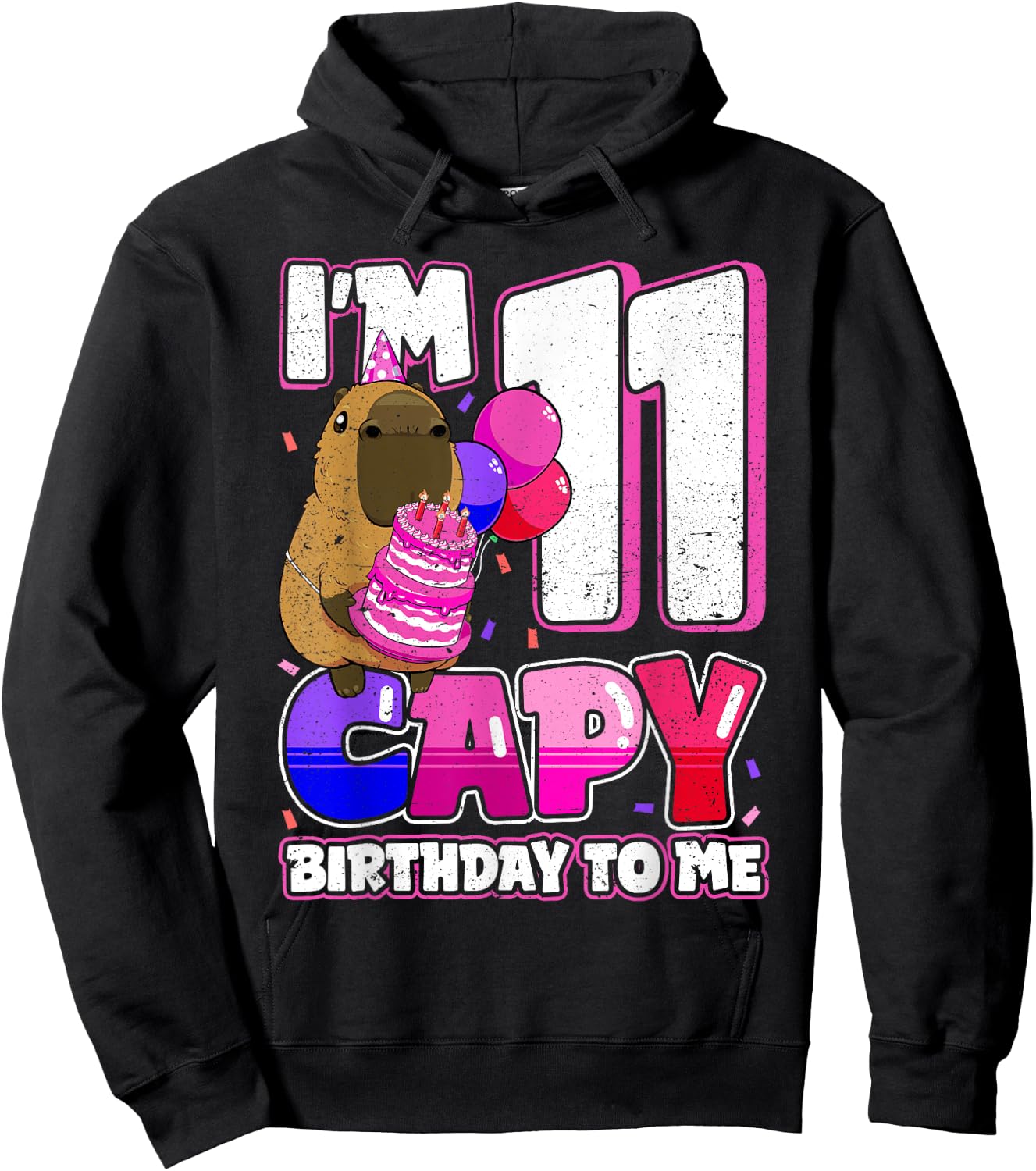 11 Years Capy Birthday to me Girls 11th Birthday Capybara Hoodie - Hoodie | Black